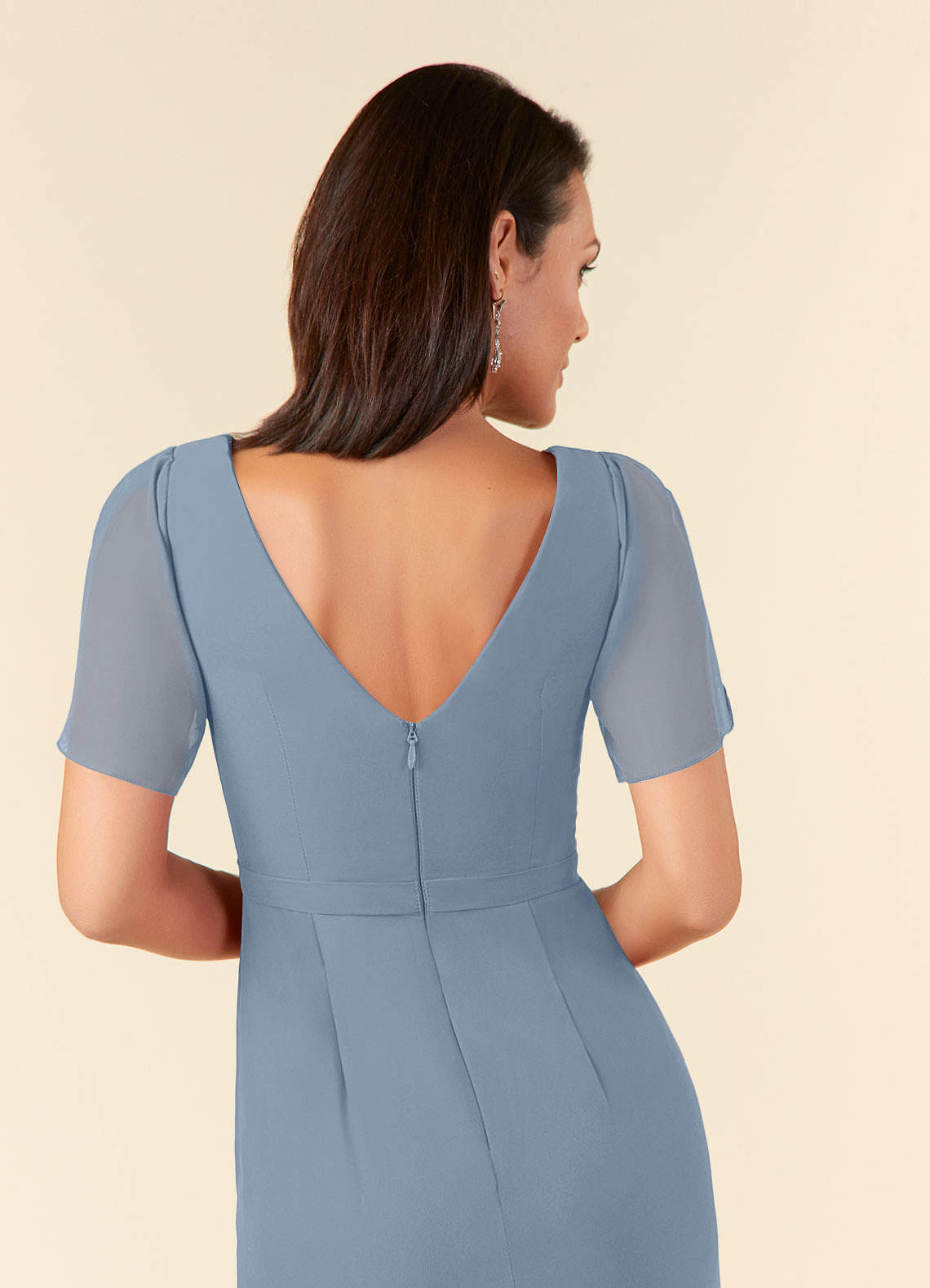 Azazie Marianne Mother of the Bride Dresses Dusty Blue Sheath V-Neck Pleated Chiffon Dress image5