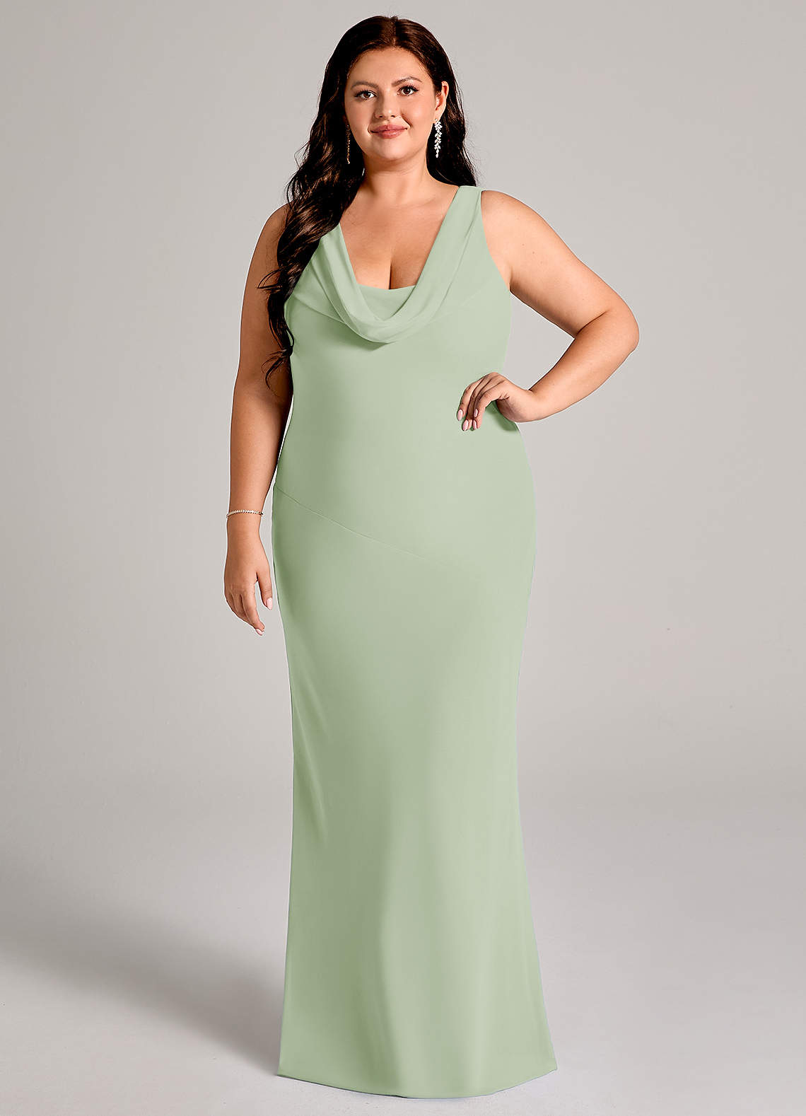 Azazie Rylina Brudtärnklänningar Klä av Sjöjungfru i Chiffong Plisserad Dusty Sage image1