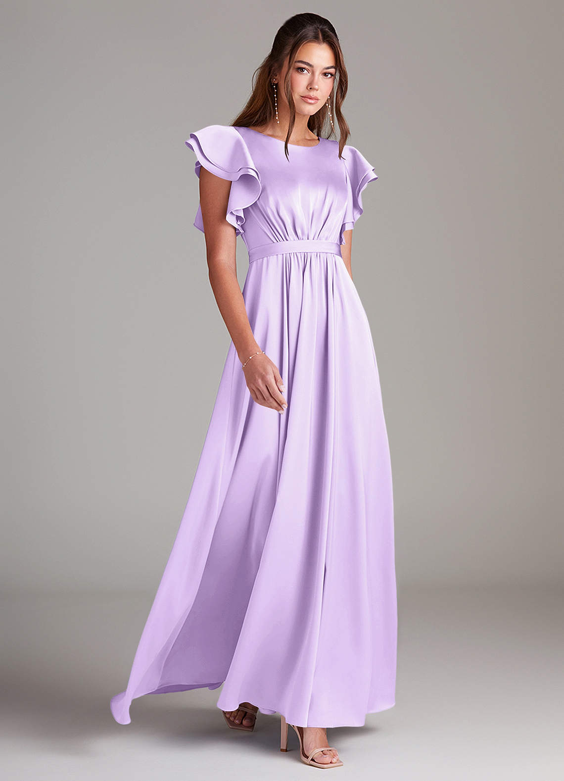 Azazie A-Line Scoop Neck Floor-Length Stretch Satin Modest Bridesmaid Dresses - Lilac Azazie A-Line Scoop Neck Floor-Length Stretch Satin Modest Bridesmaid Dresses - Lilac