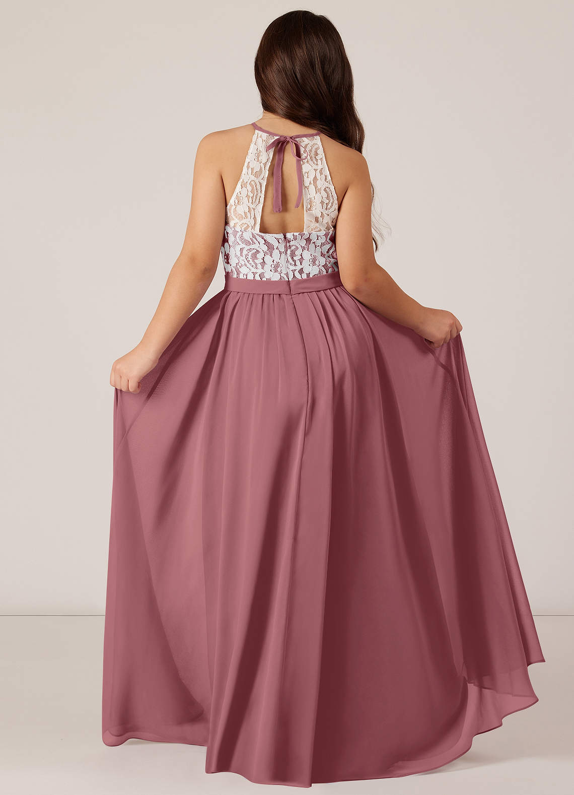 Azazie Fahari Junior Vestido de Amatista de Gasa de Corte En A con Encaje image1