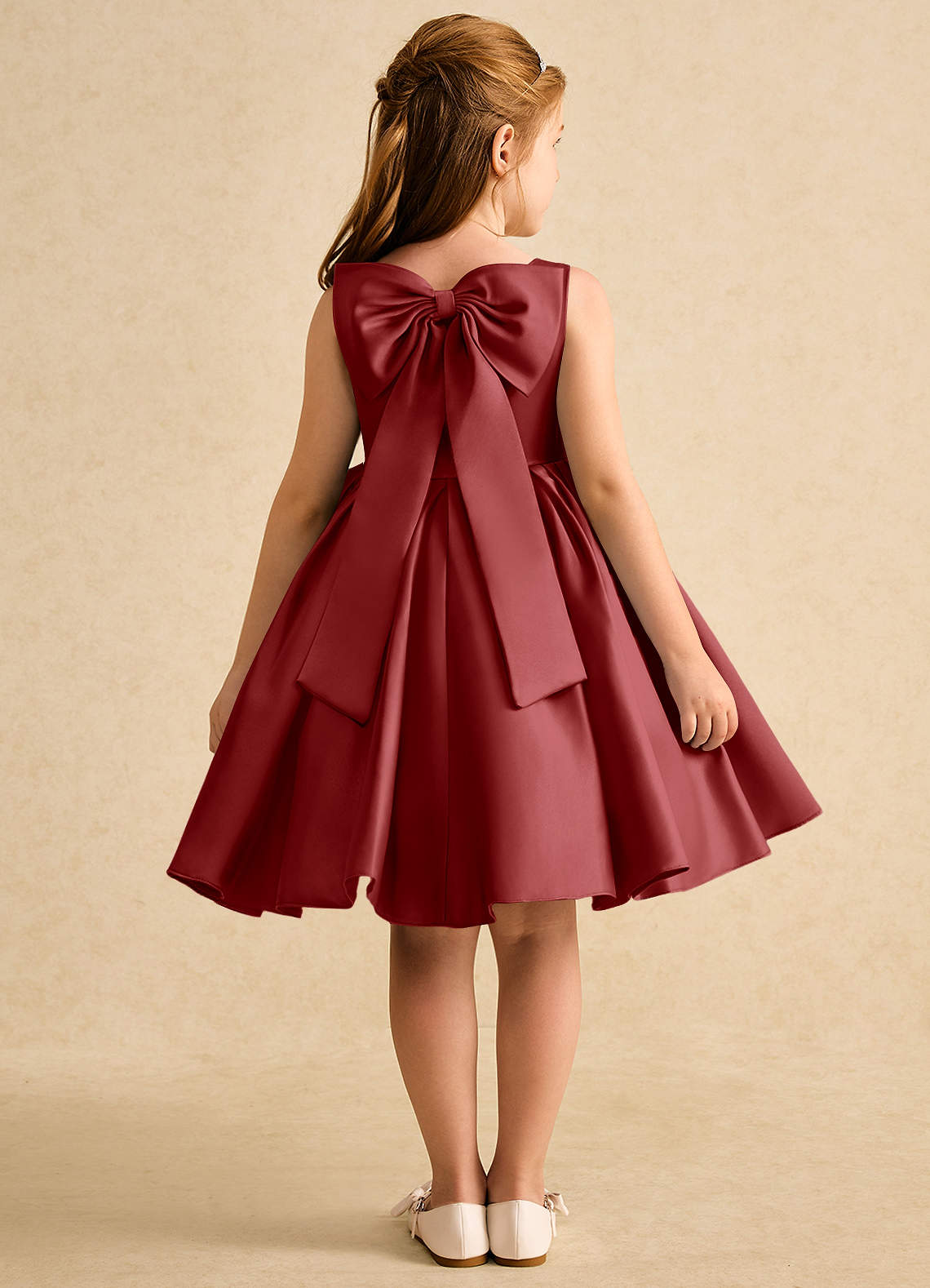 Azazie Jessie Flower Girl Dresses Rust A-Line Bow Matte Satin Dress image1