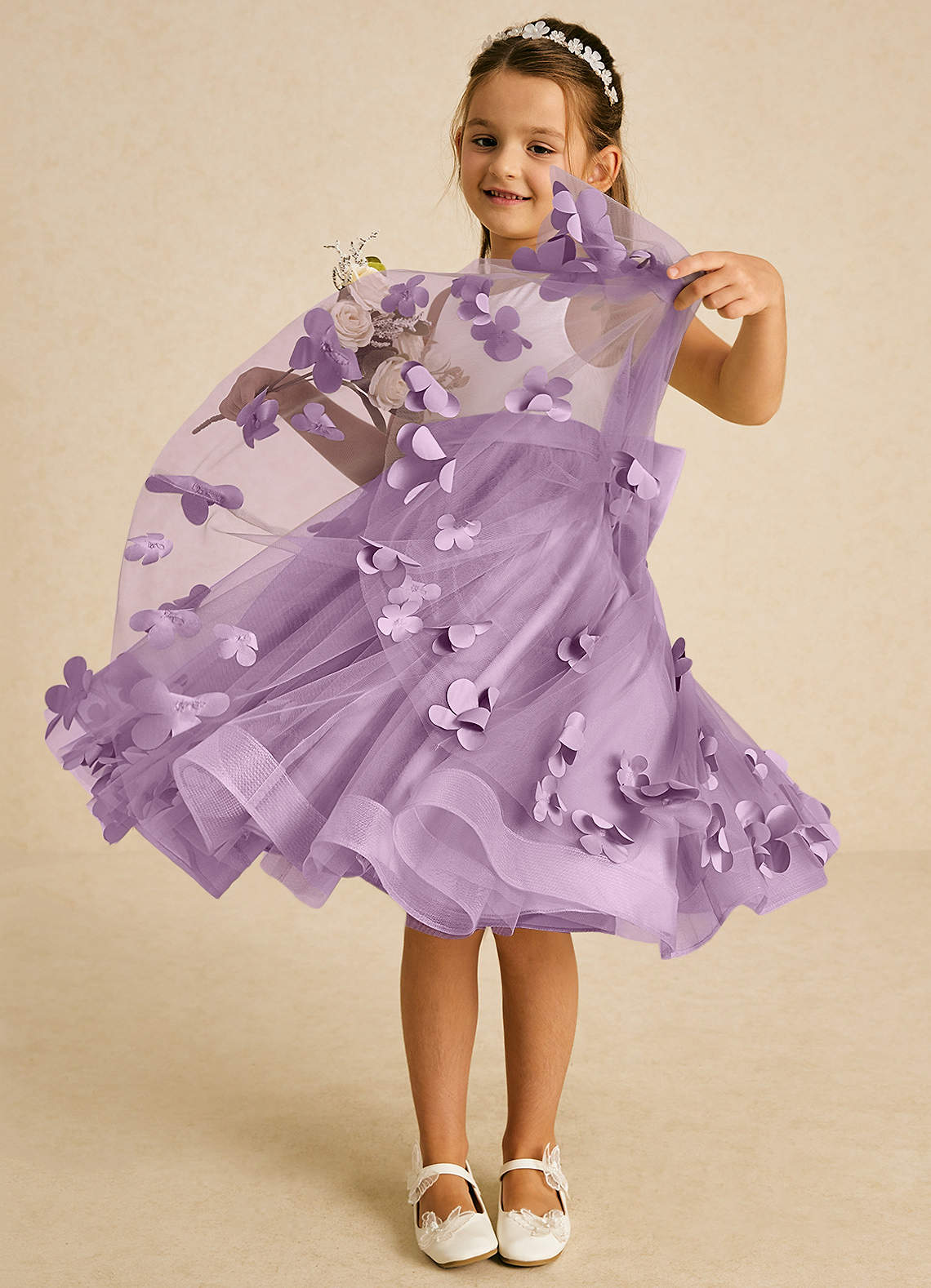 Azazie Sprout Flower Girl Dresses Wisteria A-Line Bow Tulle Dress image2