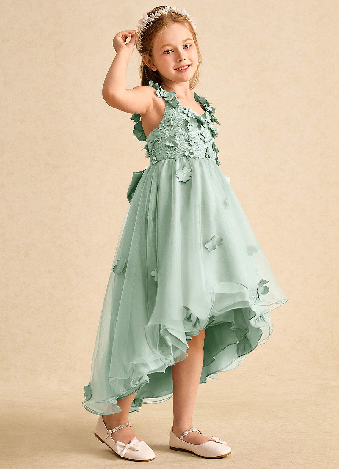 Azazie Tweety Flower Girl Dresses Agave A-Line Lace Tulle Dress image1