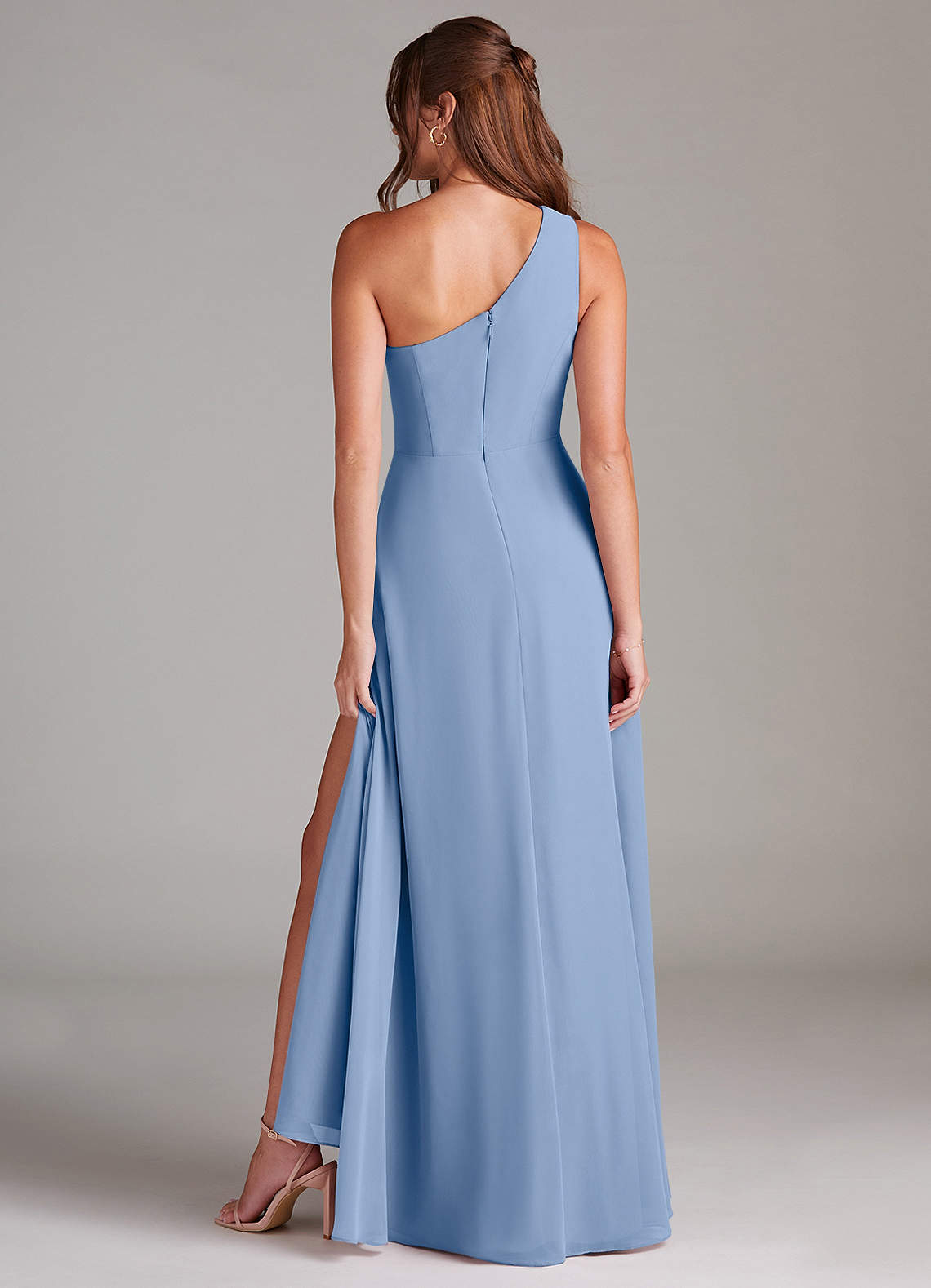 Azazie Brooke Bridesmaid Dresses Steel Blue A-Line One Shoulder Chiffon Dress image6