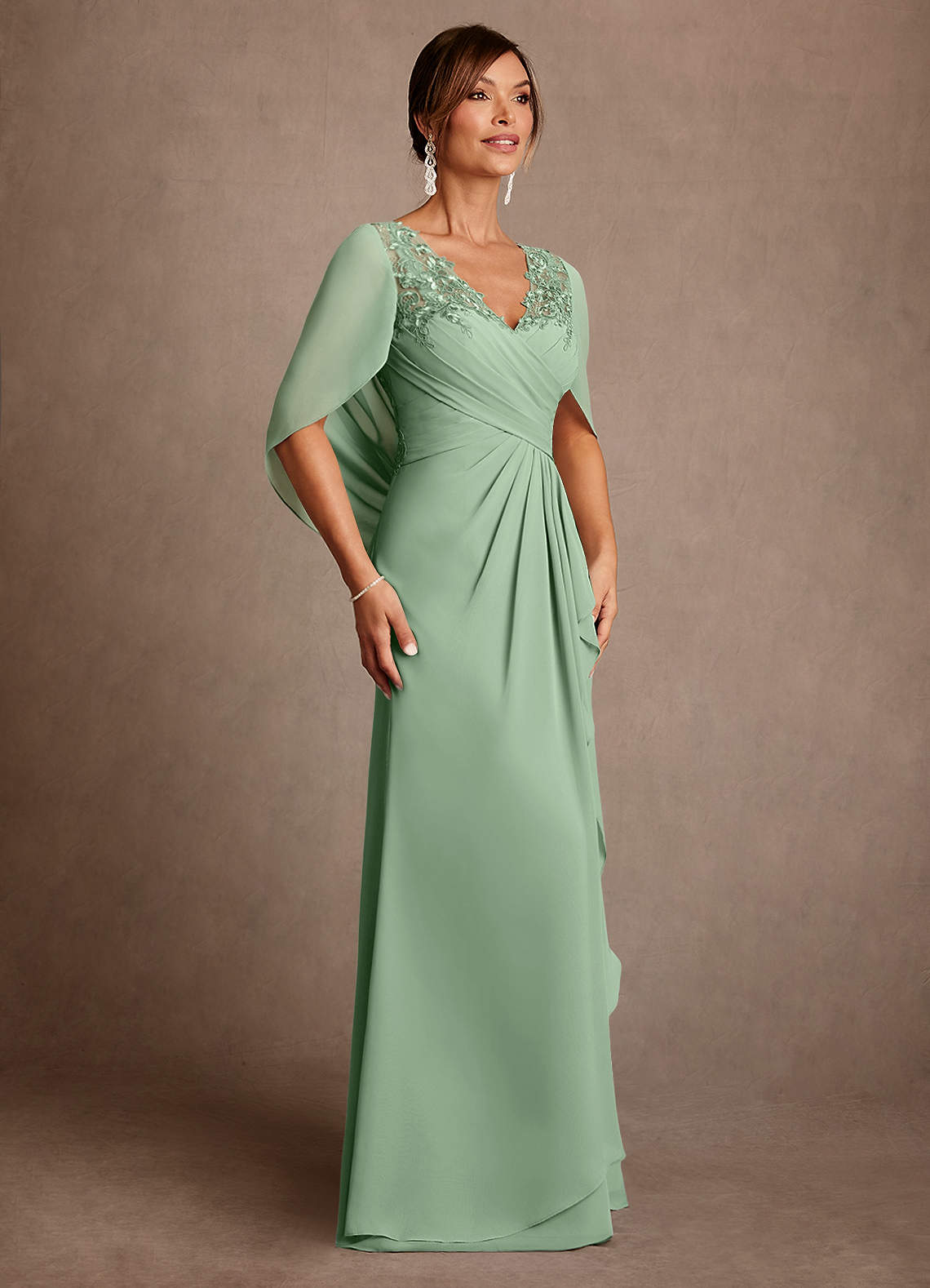 Azazie Santa Clara Mother of the Bride Dresses Matcha A-Line Lace Dress image2
