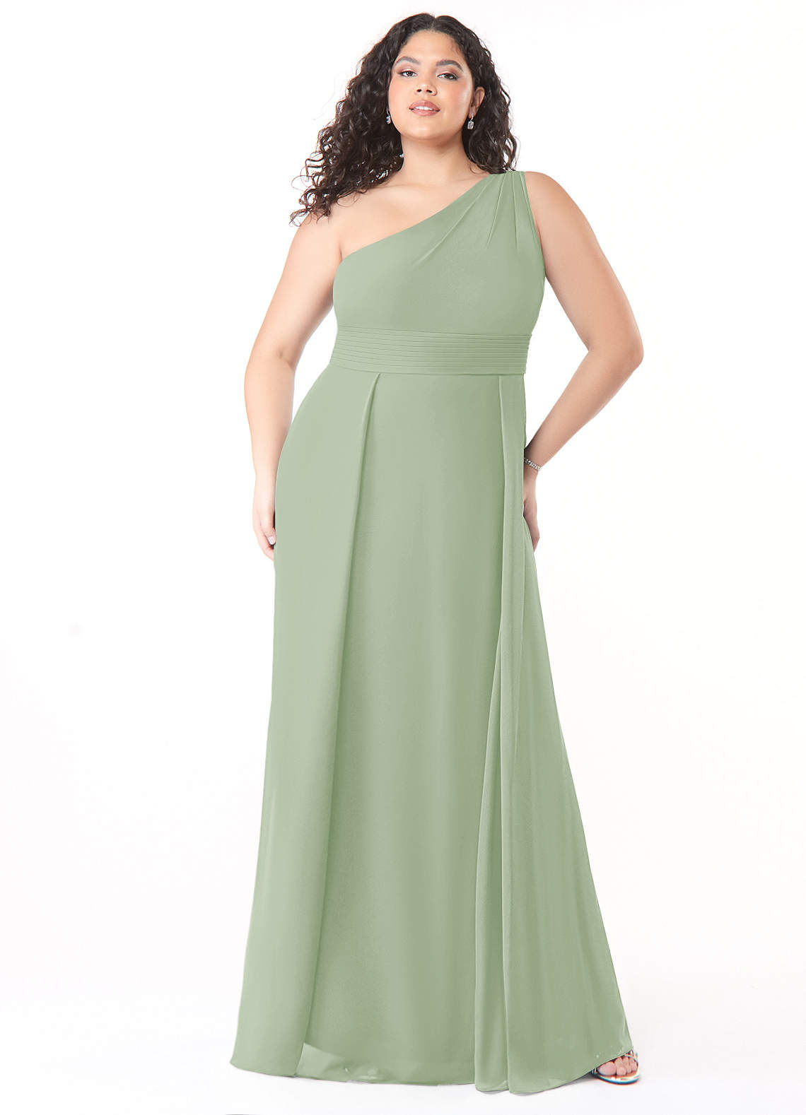 Azazie Dallas Bridesmaid Dresses Dusty Sage A-Line One Shoulder Chiffon Dress image1