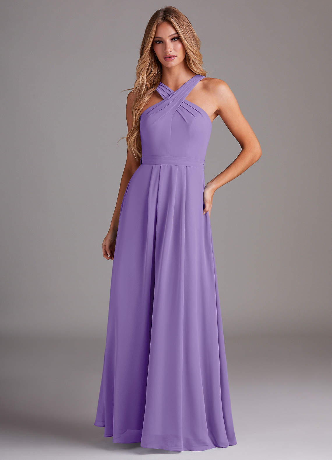 Azazie Dixie Bridesmaid Dresses Tahiti A-Line Halter Pleated Chiffon Dress image1