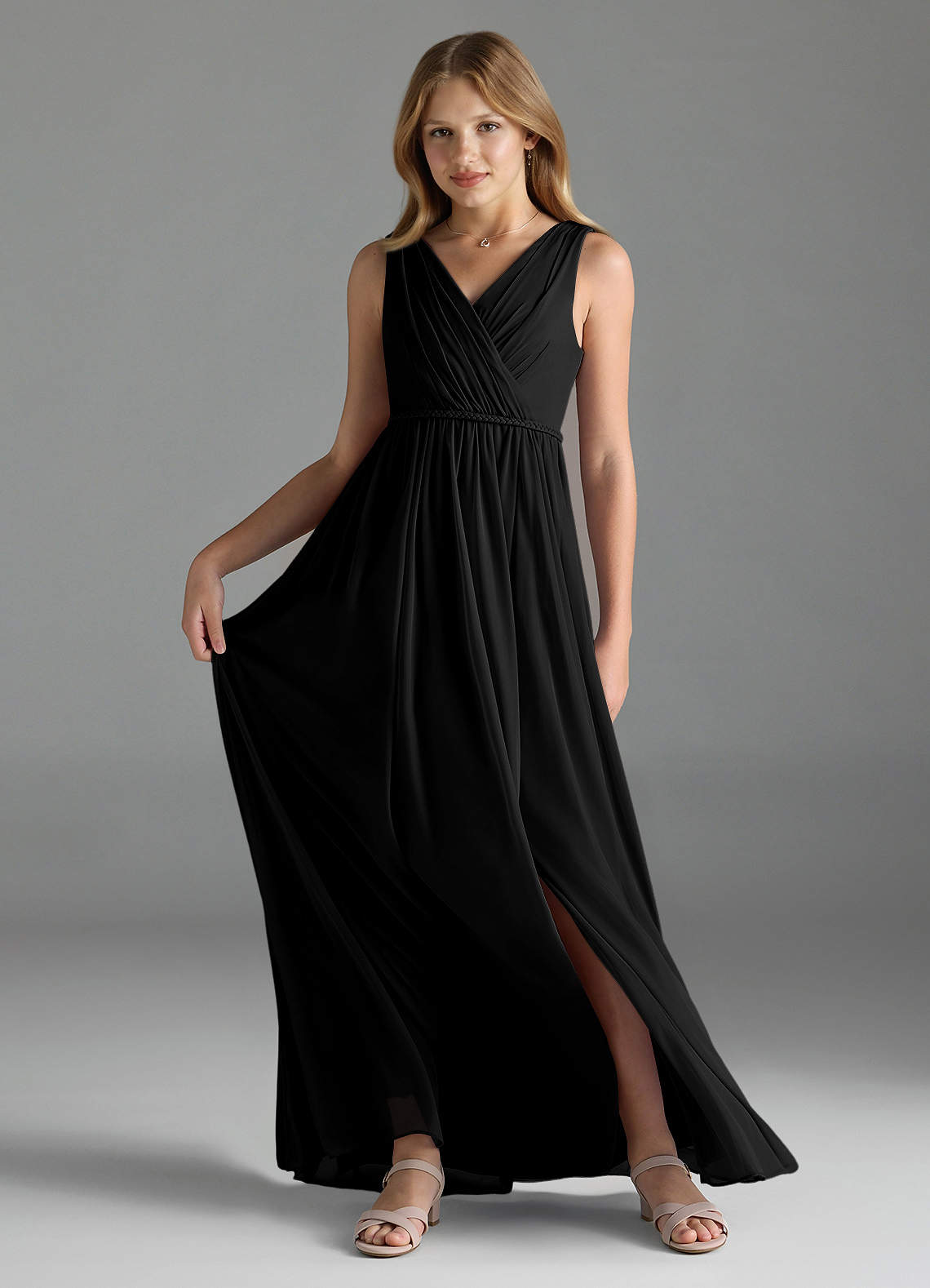 Azazie Tanicia Junior Black A-Line Mesh Dress image1