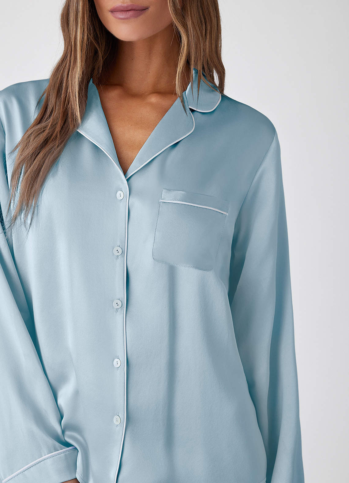 front 100% Washable Silk Pajama Long Sleeve Top