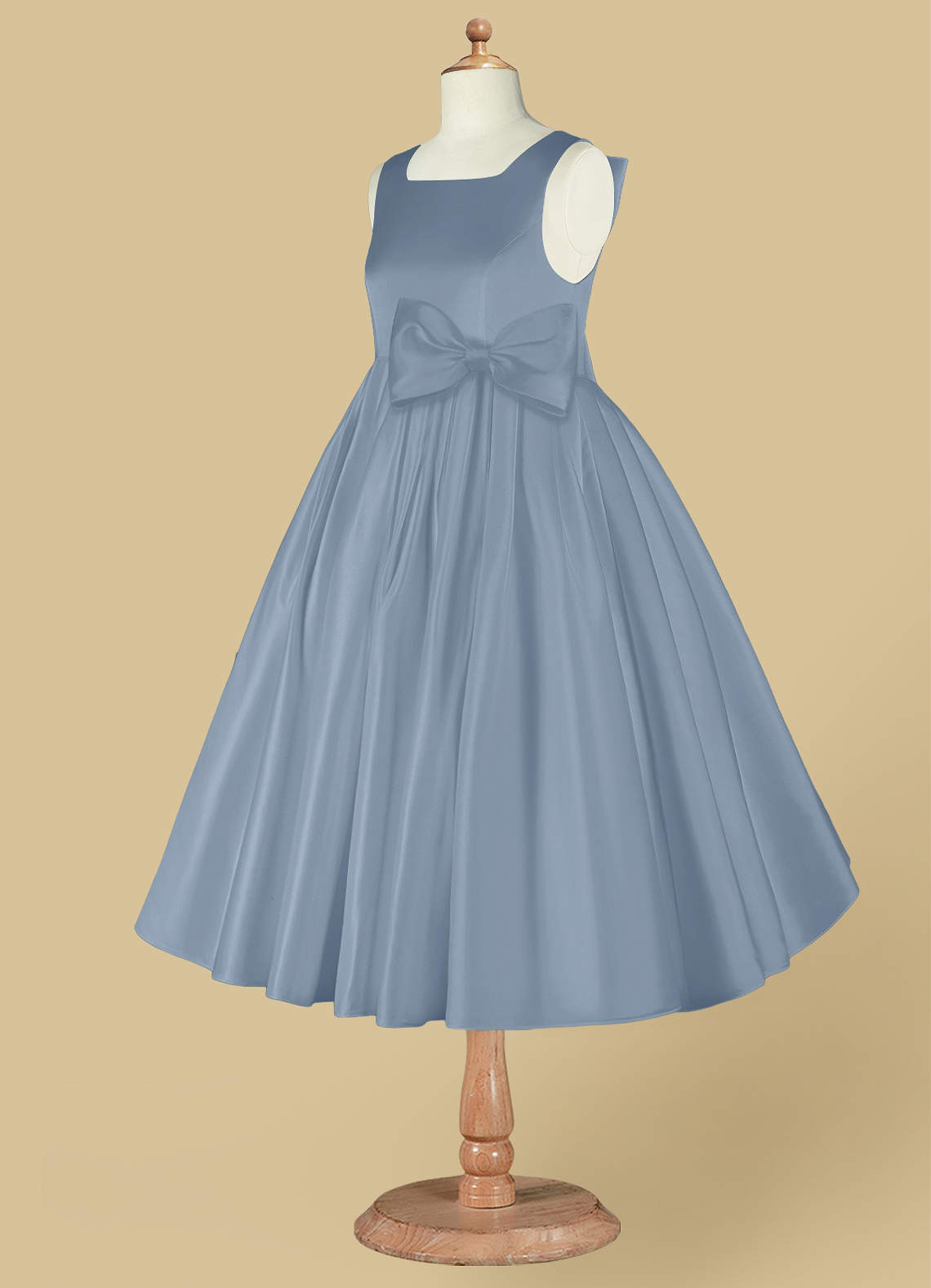 Azazie Bo Peep Venta final Vestido de Azul Polvoriento de Satin Mate de Corte en A con Lazo image8