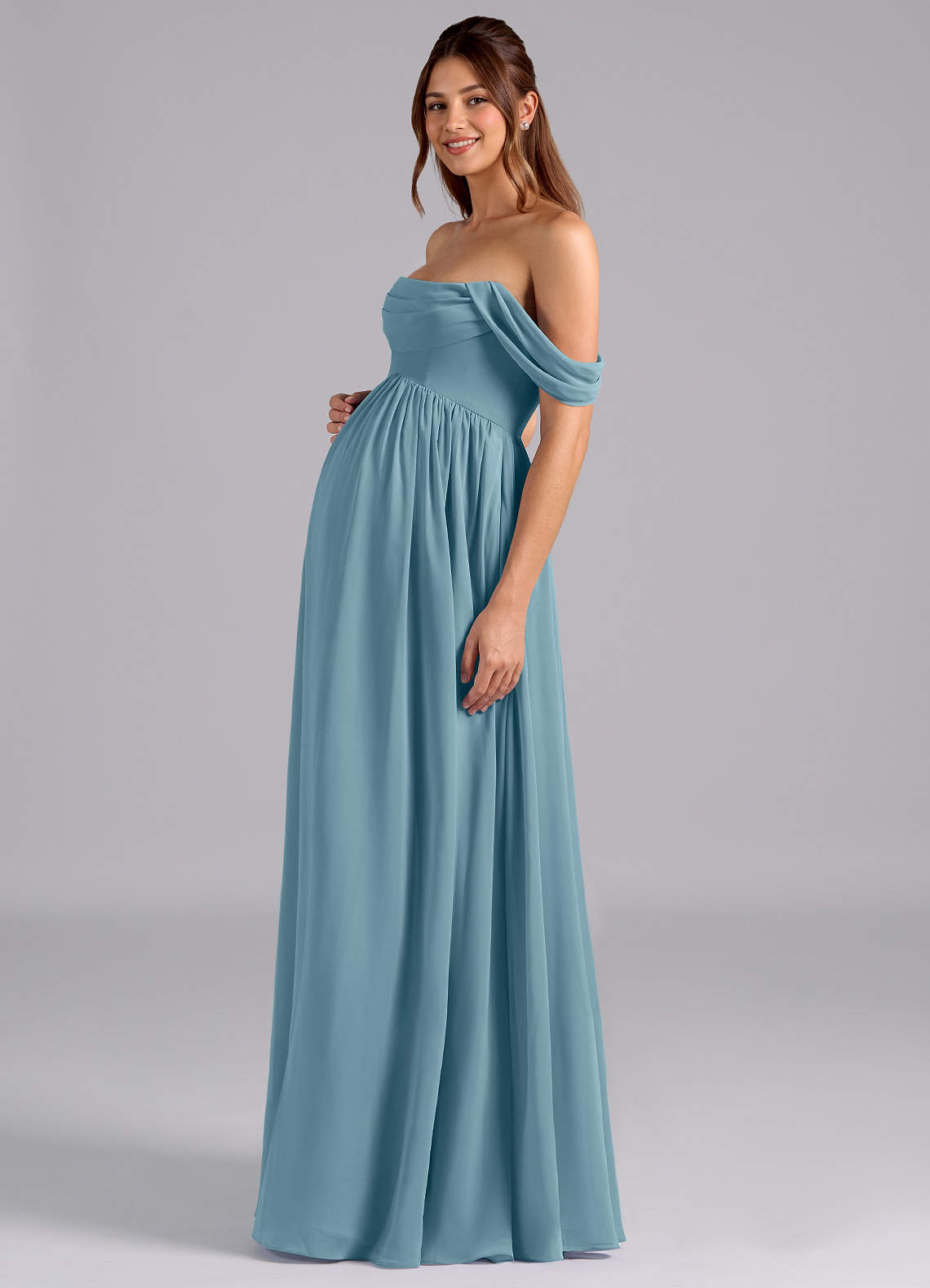 Azazie Saige Maternity Bridesmaid Dresses A-Line Pleated Chiffon Floor-Length Dress image4