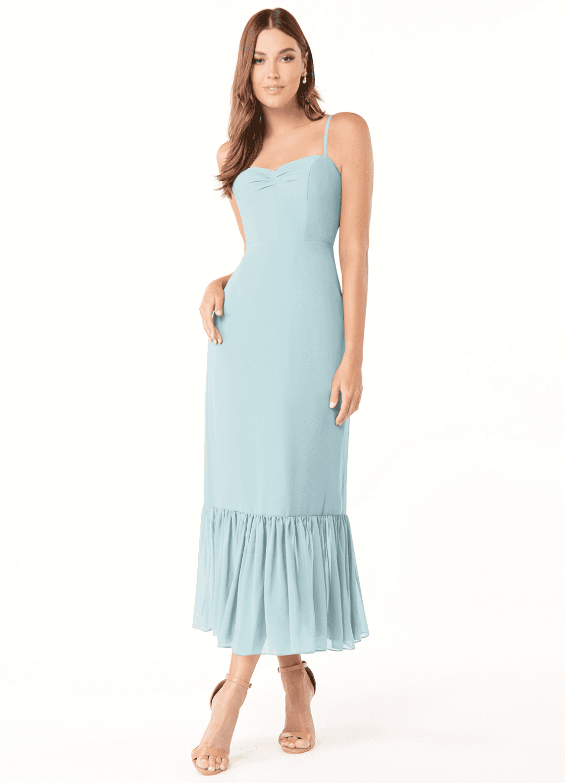 Azazie Justina Brautjungfernkleider A-Linie Herzausschnitt Chiffon Kleid Nebel image1