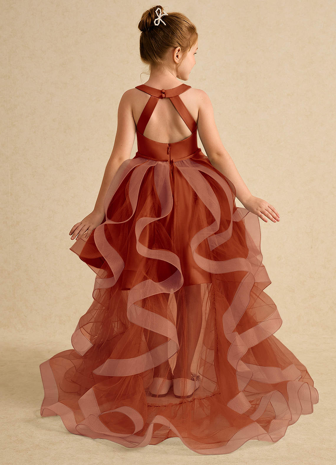 Azazie Julietta Flower Girl Dresses Paprika Ball-Gown Convertible Tulle Dress image1