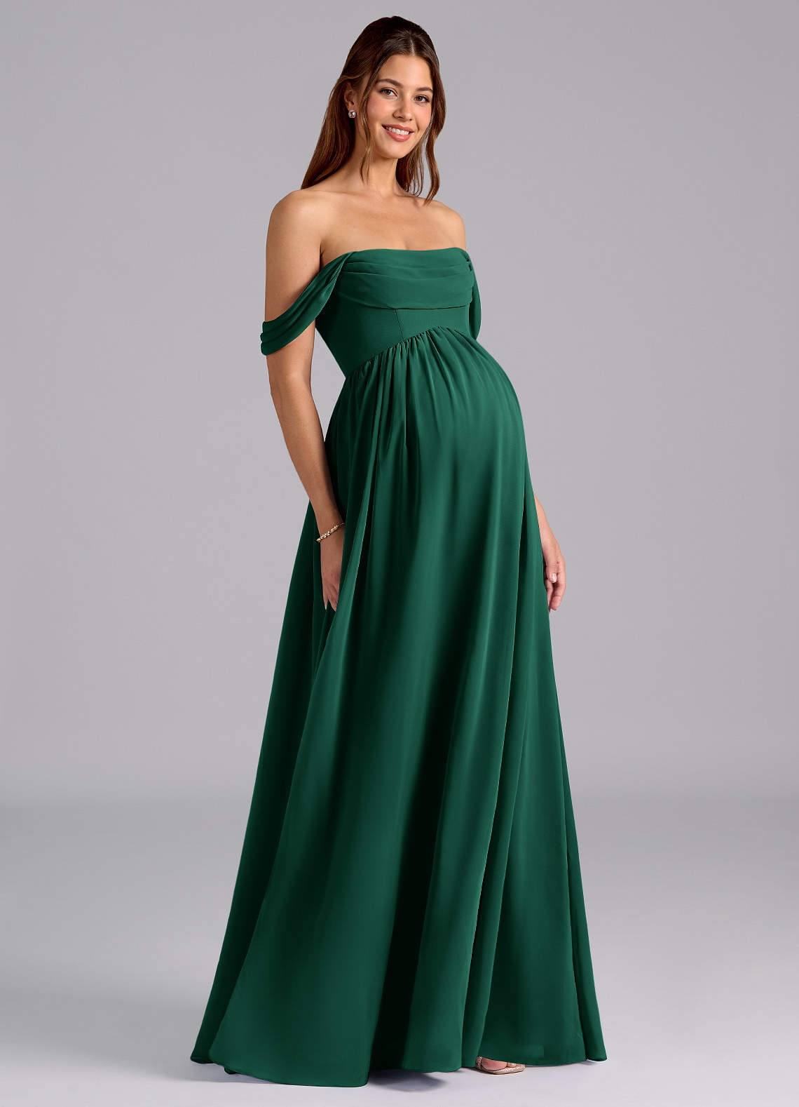 Azazie Saige vestidos de dama de honor de maternidad Vestido de Corte En A Plisado Hasta el suelo Gasa image1