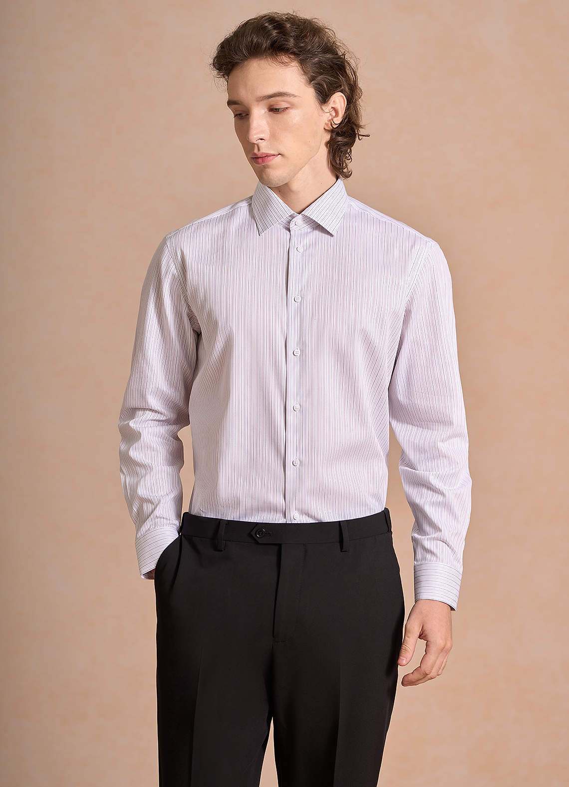 front Aiden Deep Purple Black 100% Cotton Non-Iron Striped Dress Shirt
