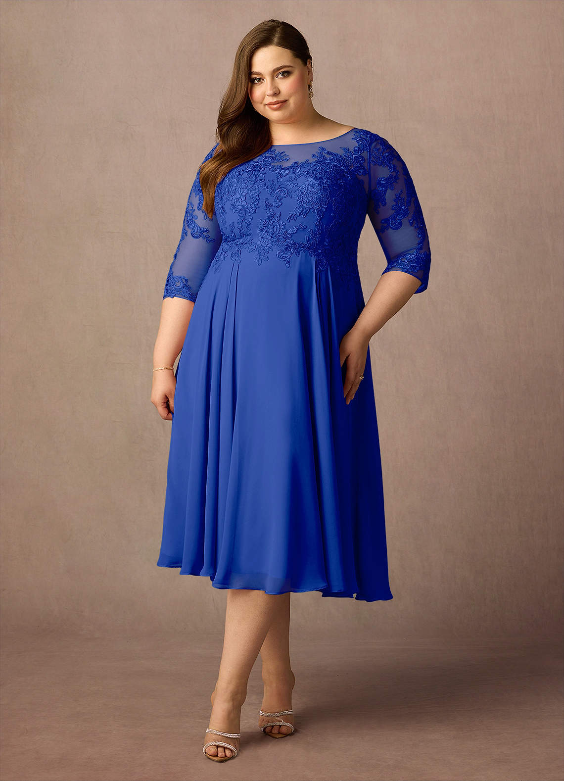 Azazie Marge Mother of the Bride Dresses Royal Blue A-Line Scoop Lace Chiffon Dress image1
