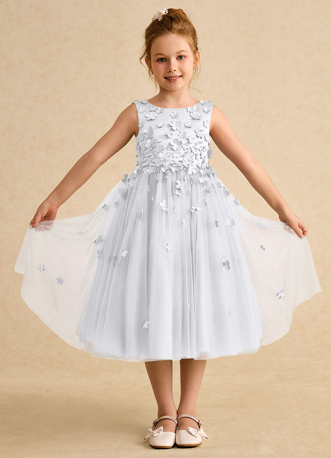 Azazie Lana Flower Girl Dresses White A-Line Sleeveless Matte Satin Dress image1