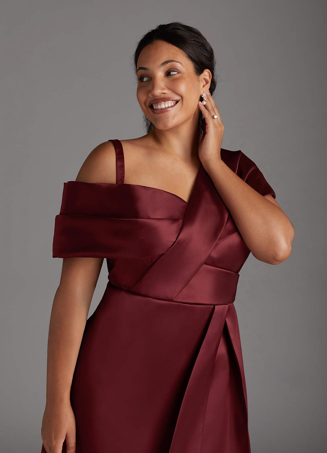 Azazie Marissa Mother of the Bride Dresses Cabernet A-Line Pleated  Mikado Dress image10