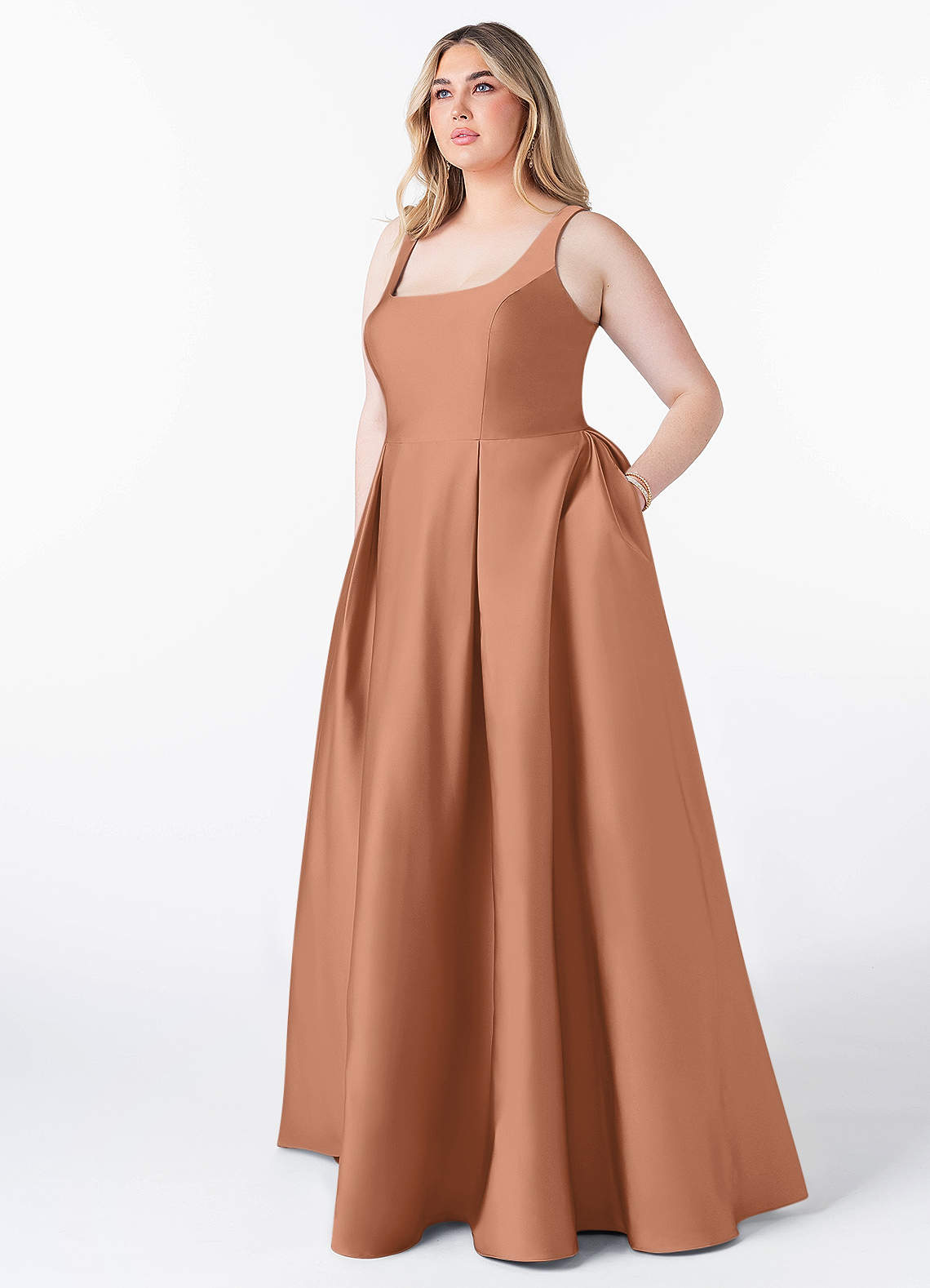 Azazie Neve Bridesmaid Dresses Bronzer Ball-Gown with Pockets Stretch Satin Dress image1