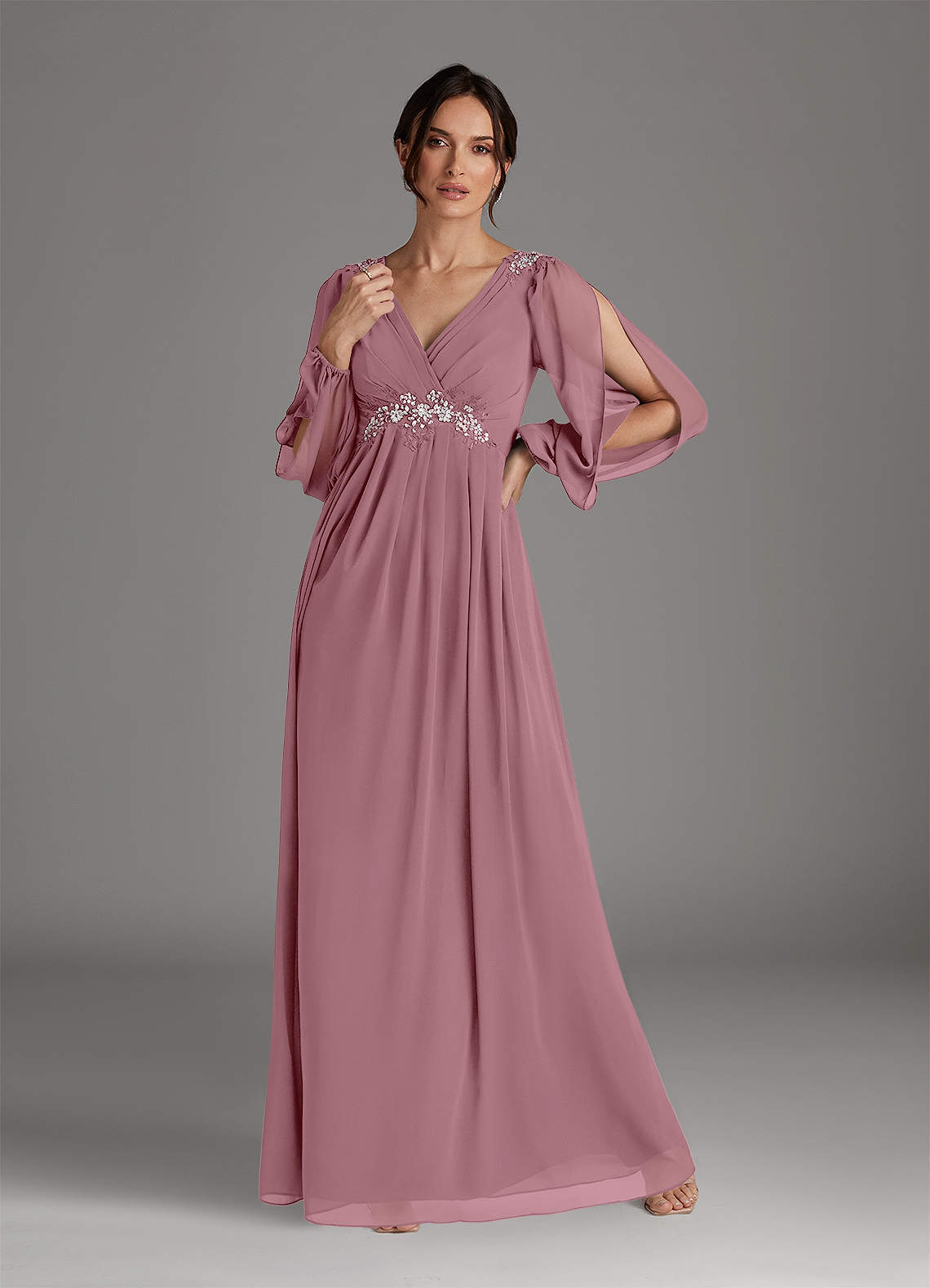 Azazie Gypsy Vintage Mauve A-Line V-Neck Sequins Chiffon Dress | Azazie