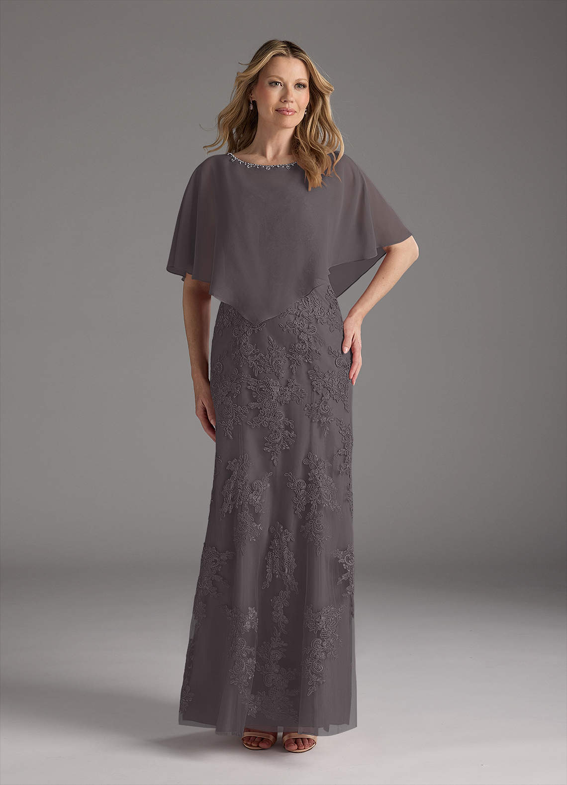 Azazie Whilhelmina Mother of the Bride Dresses Steel Grey Mermaid Lace Chiffon Dress image1