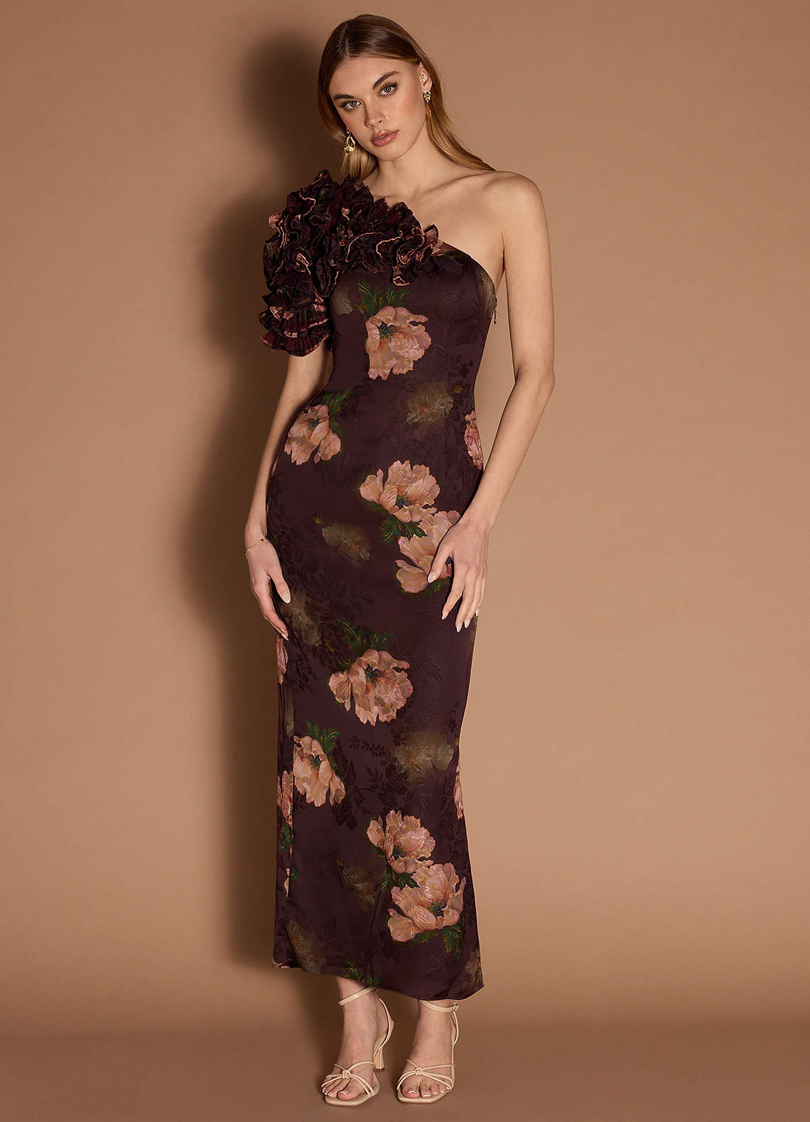 Marina Espresso One Shoulder Gown image1