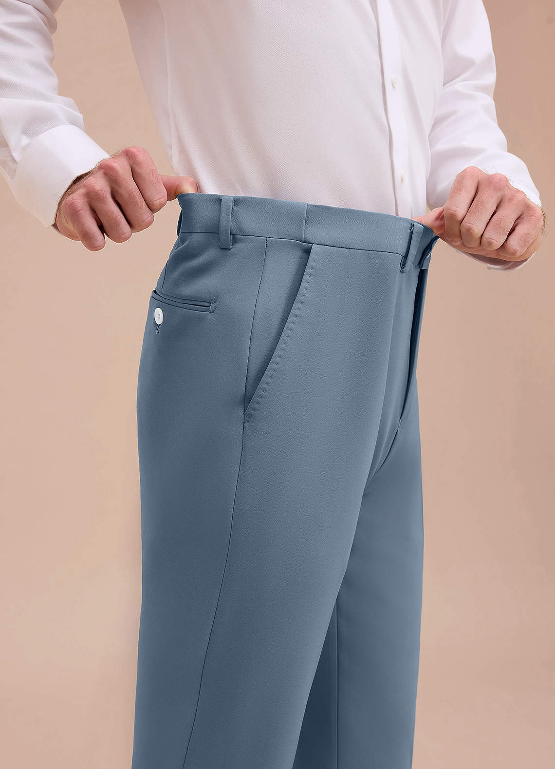 front Ethan Dusty Blue Refined Weave Performance Dress Pants