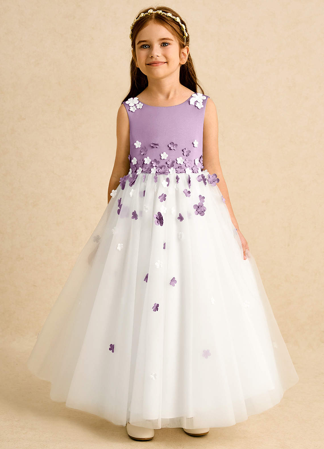 Azazie Eleni Flower Girl Dresses Ivory Wisteria Ball-Gown Bow Tulle Dress image1