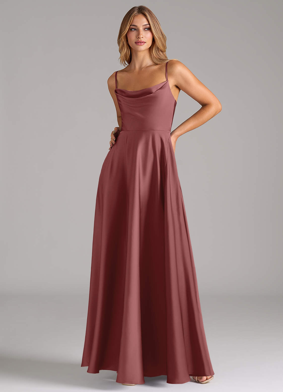 Azazie Elle Bridesmaid Dresses Amethyst A-Line Pleated Stretch Satin Dress image4