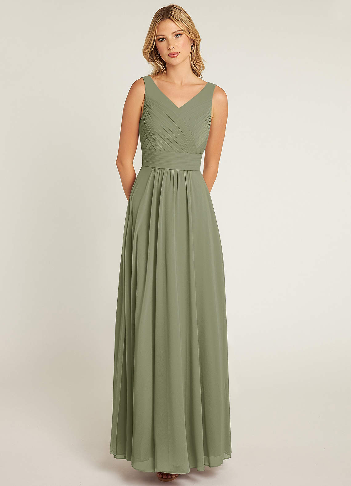 Azazie Pierrette Bridesmaid Dresses Pistachio A-Line Pleated Chiffon Dress image1