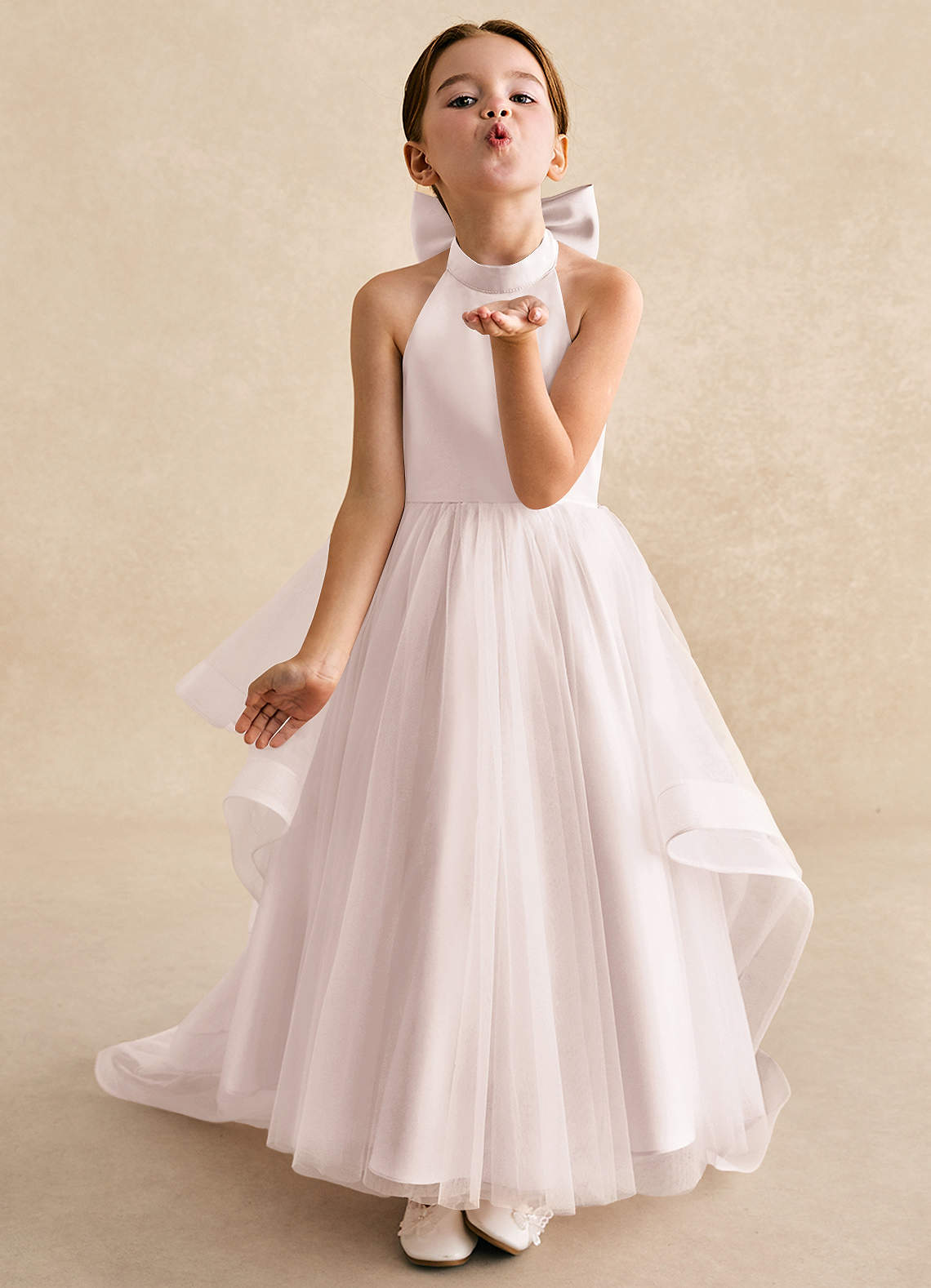 Azazie Bev Flower Girl Dresses Rose Petal A-Line Convertible Tulle Dress image3