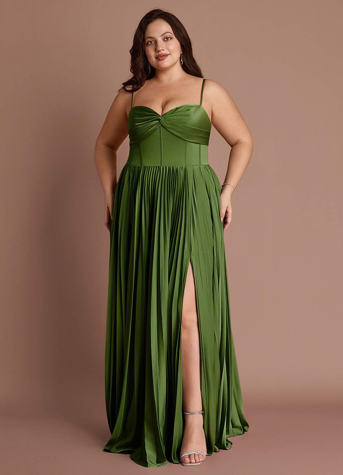 Tyla Olive Green Pleated Maxi Dress image1