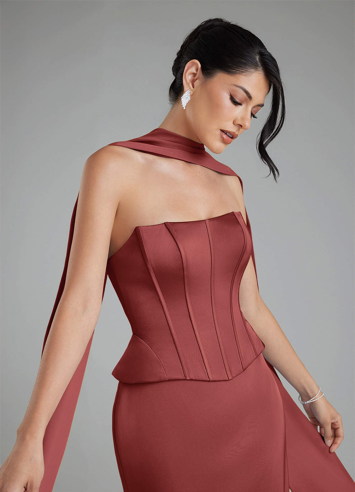 Azazie River Terracotta Stretch Satin Bridesmaid Dresses
