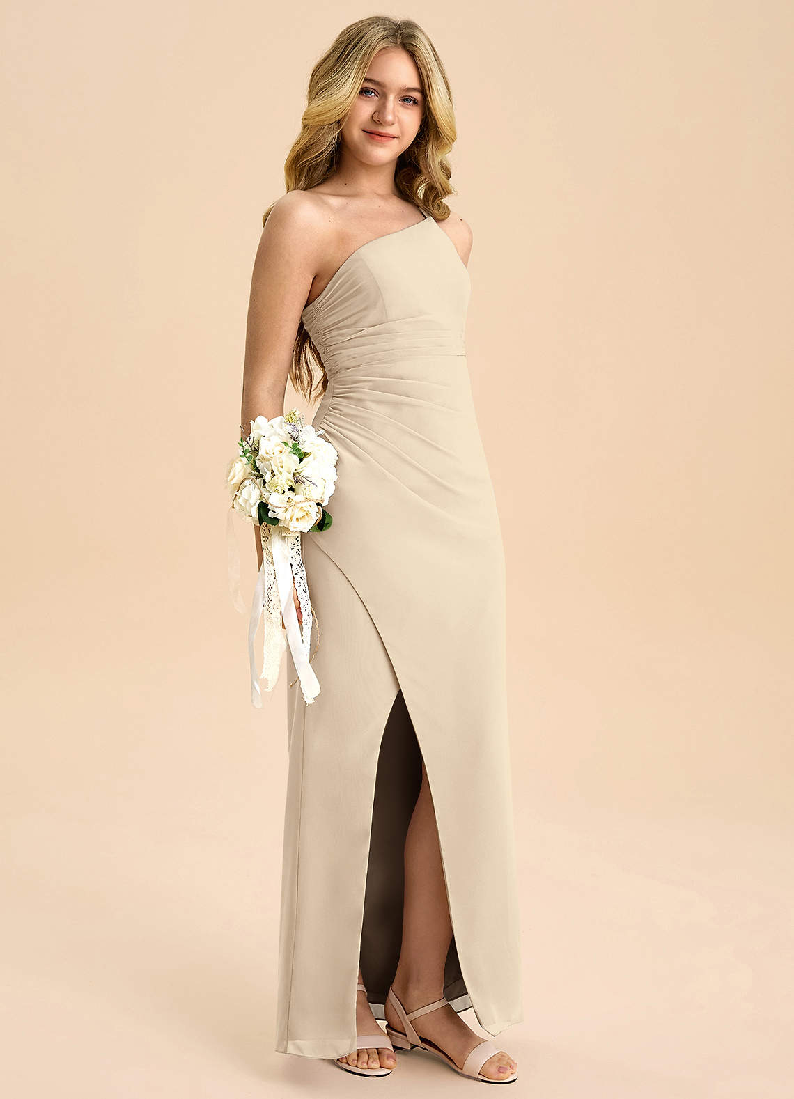 champagne jr bridesmaid dress Azazie Eren Junior