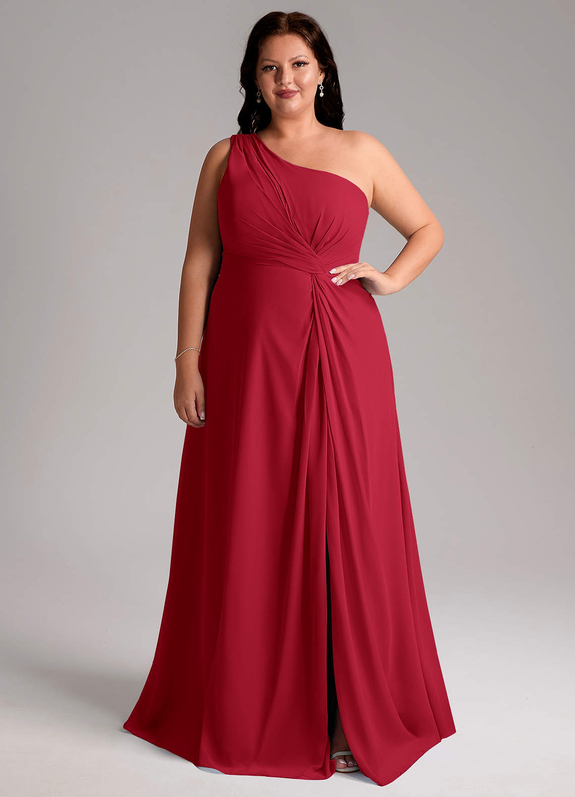 Azazie Brooke Bridesmaid Dresses Scarlet A-Line One Shoulder Chiffon Dress image1
