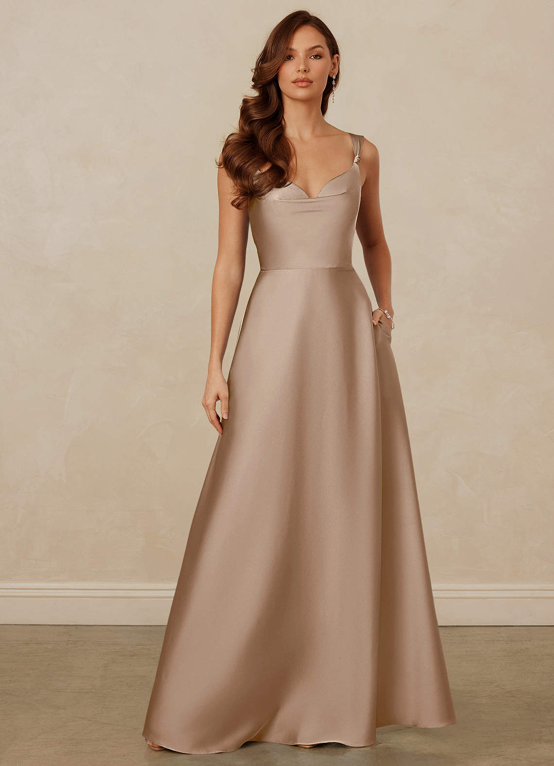 Christian Siriano Bridal for Azazie 1001 Bridesmaid Dresses Taupe A-Line Sweetheart Neckline Stretch Satin Dress image1