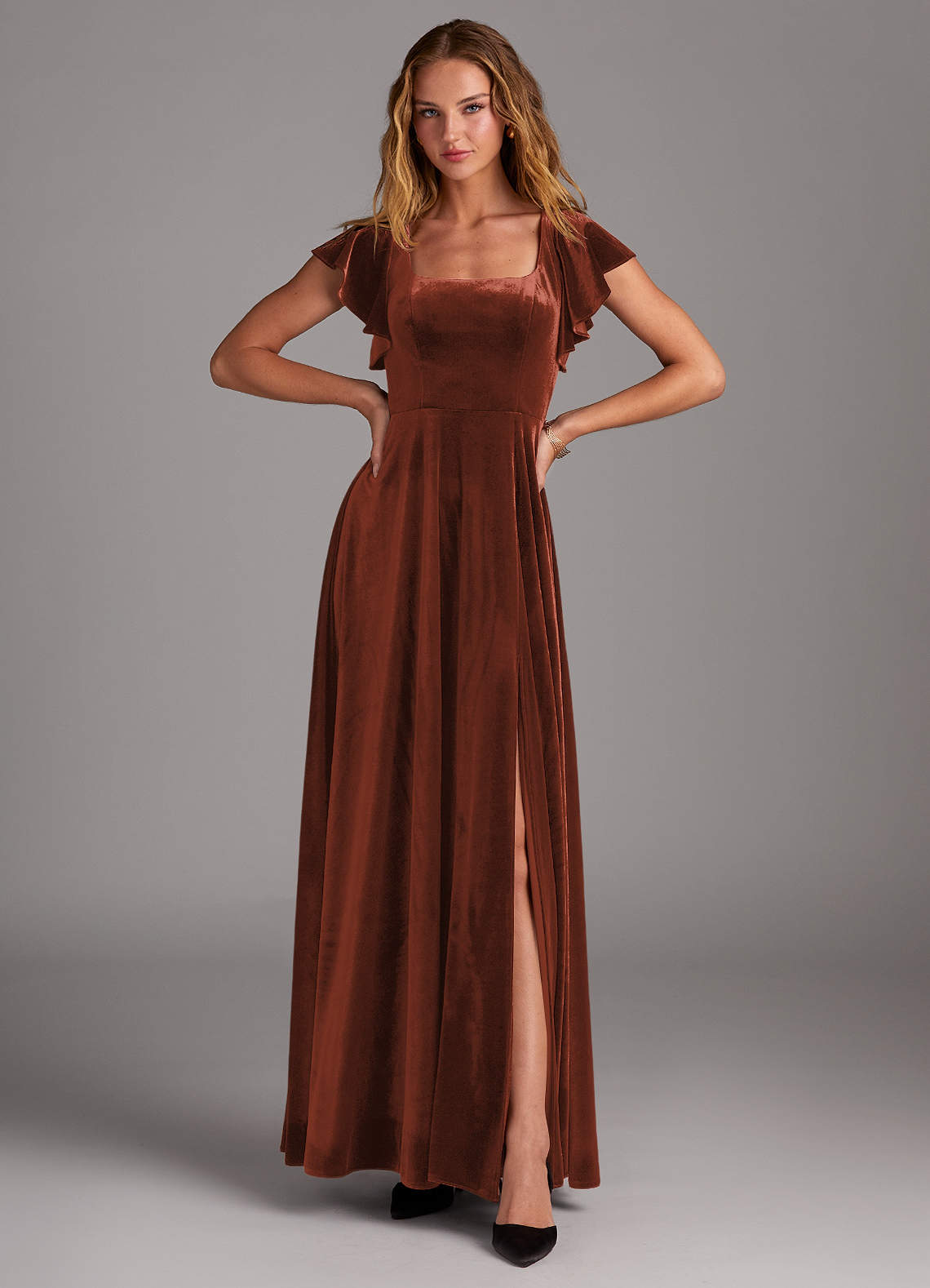 Azazie Bondi Terracotta Velvet Bridesmaid Dresses | Azazie