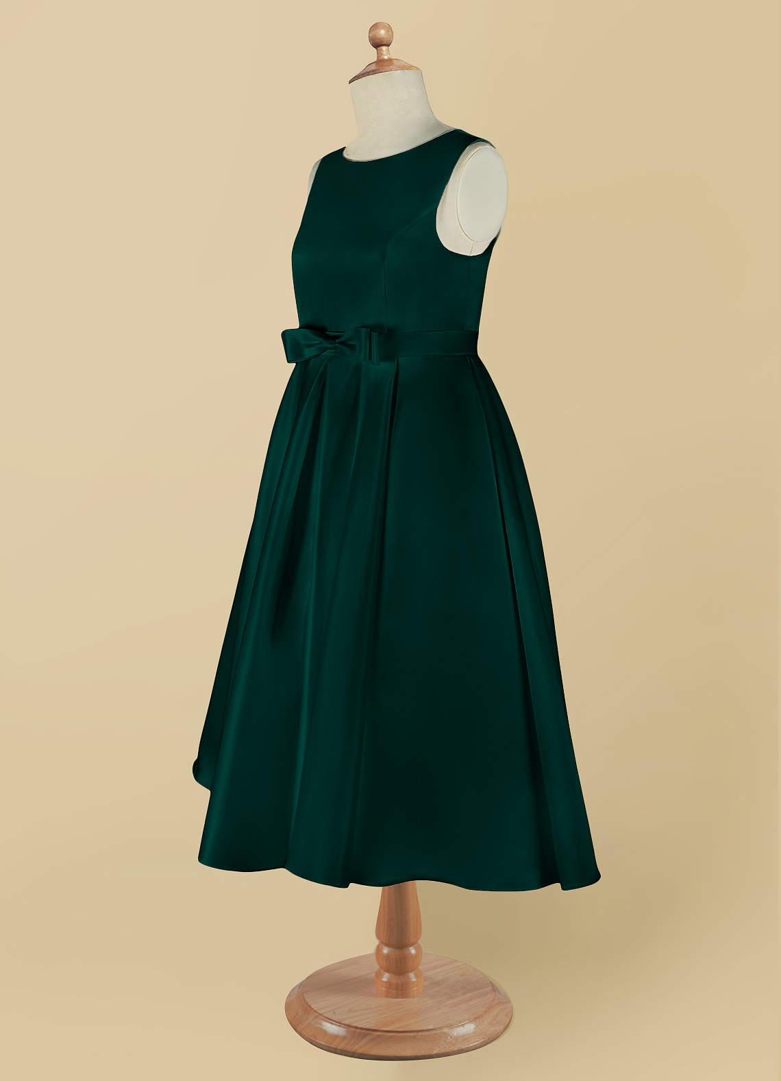 Azazie A-Line/Princess Scoop Neck Knee-Length Matte Satin Flower Girl Dresses - Pine