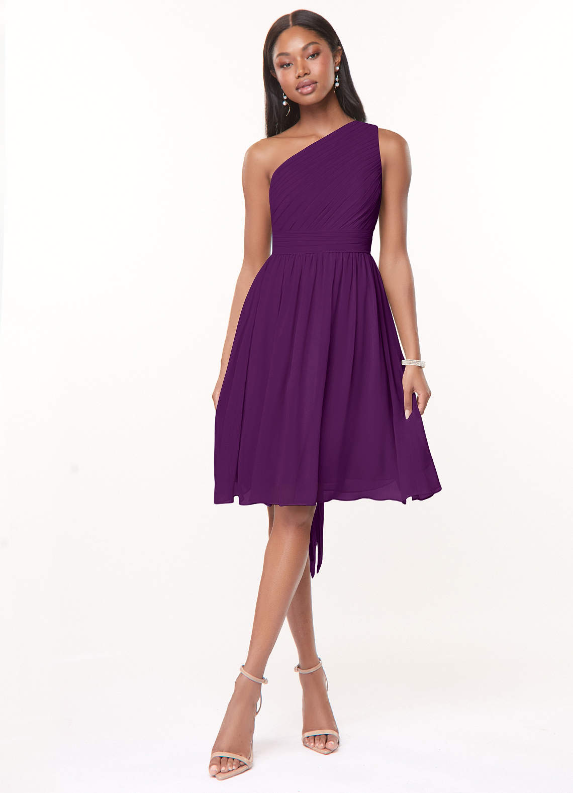 Azazie Katrina Bridesmaid Dresses Grape A-Line One Shoulder Chiffon Dress image1