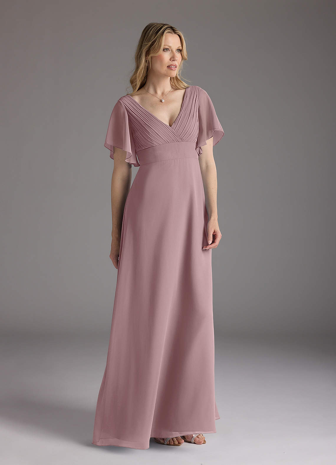 Azazie Alessa vestidos de madre de la novia Vestido de Rosa Polvorienta de Gasa de Corte En A con Cuello en V plisado image1