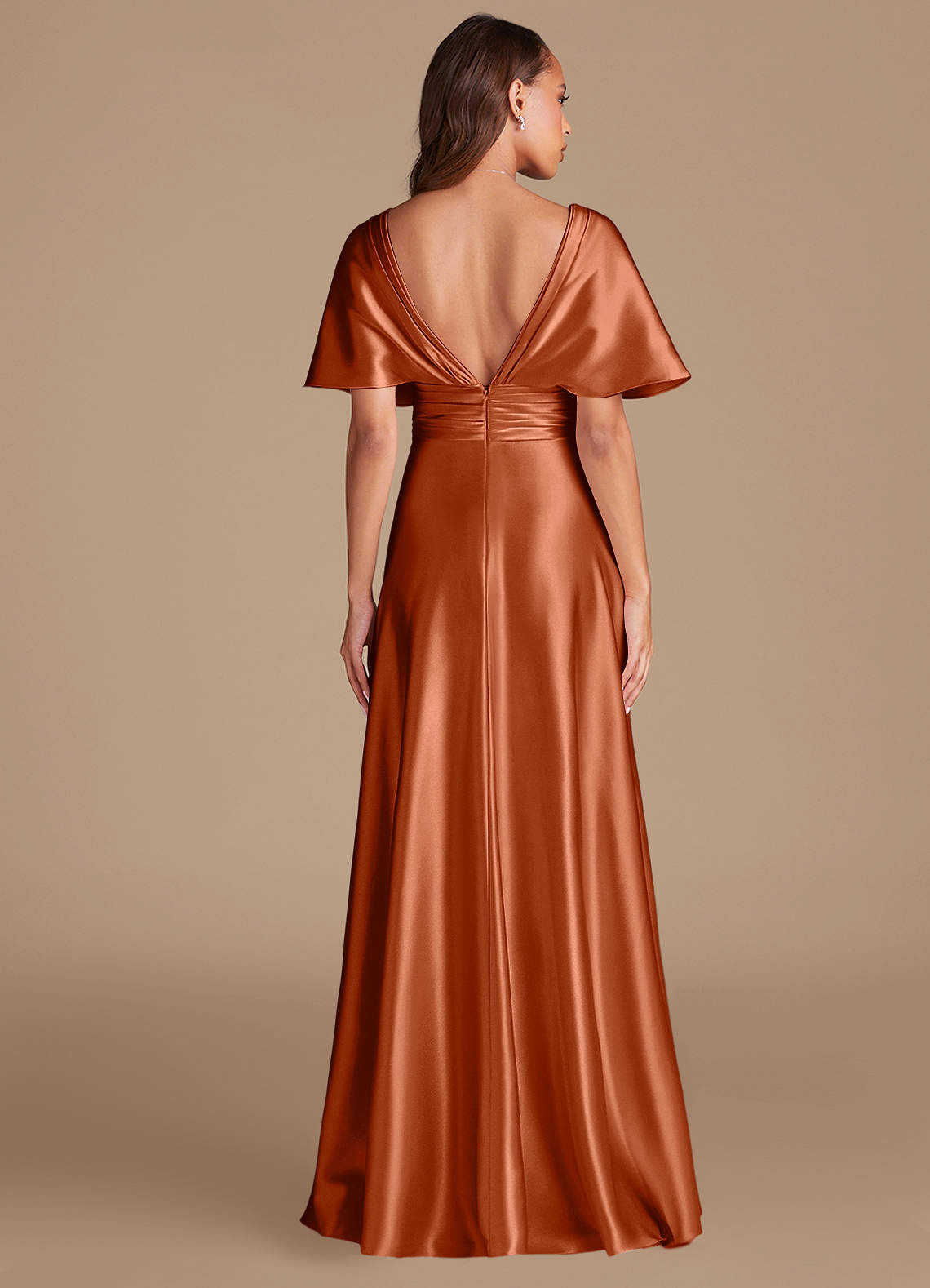 Azazie Pamela Klänningar att prova hemma Klä av A-Linje i Metallisk satin Plisserad Kastanjebrunt image1