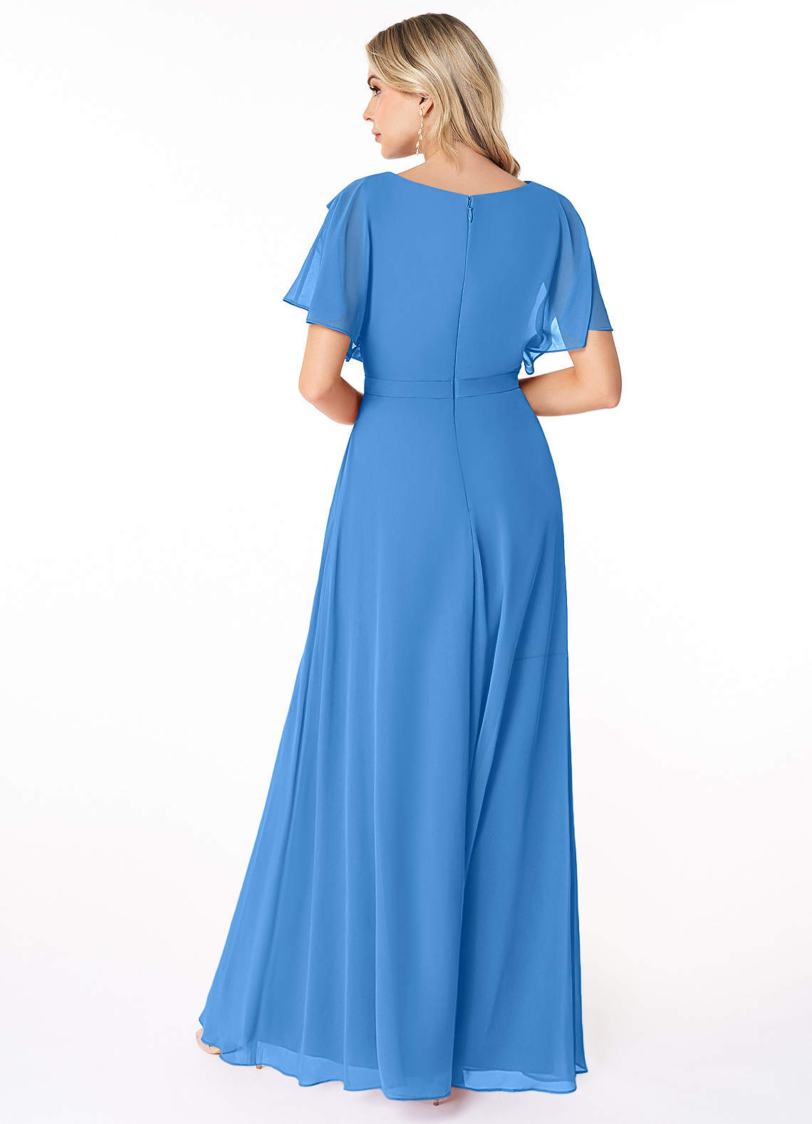 Azazie Aaliyah Modest Bridesmaid Dresses A-Line Scoop Pleated Chiffon Floor-Length Dress image1
