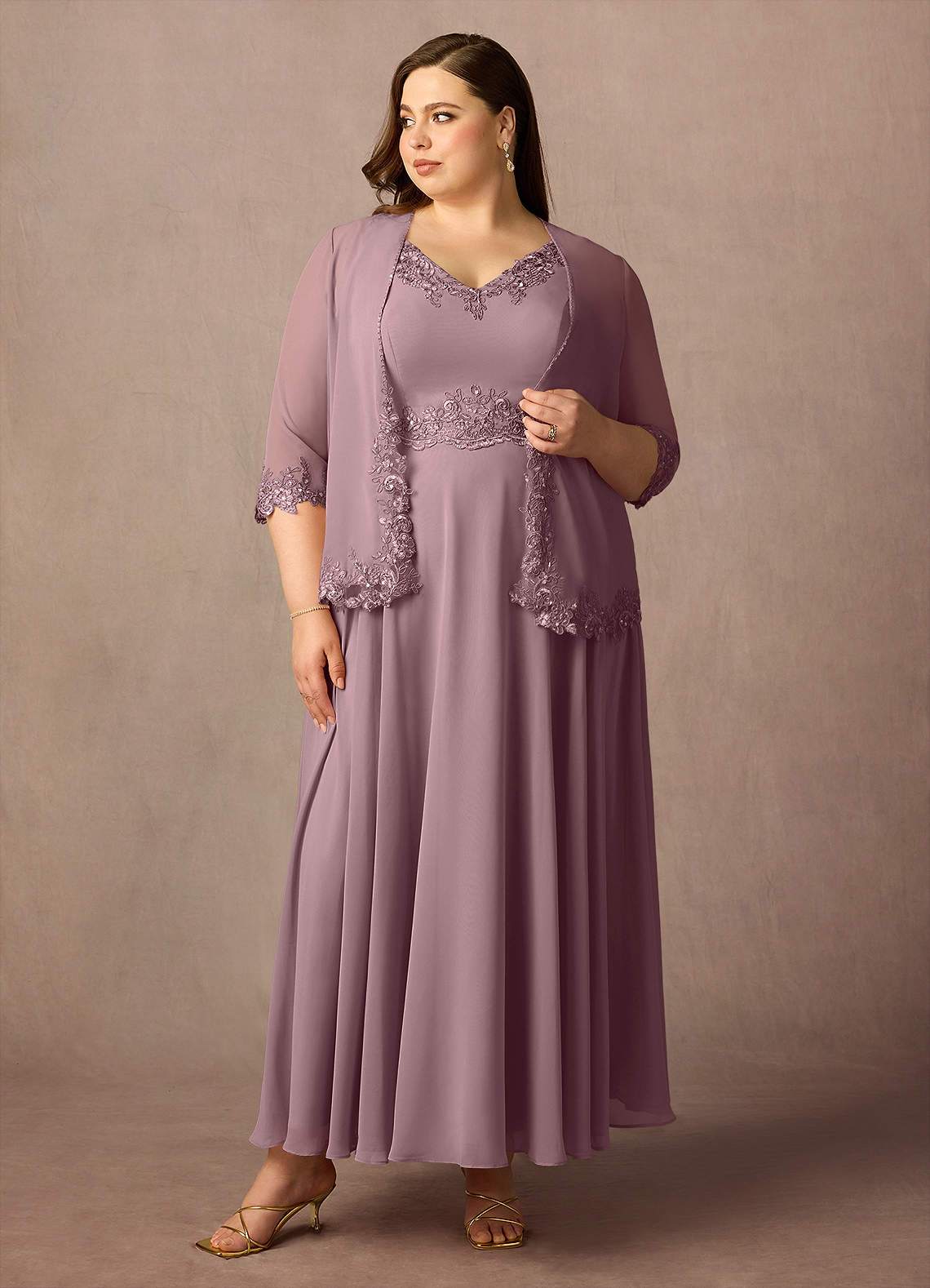 Azazie Devana Abiti per la Madre della Sposa Abito A-Line in Chiffon Lustrini Rosa Polverosa image1