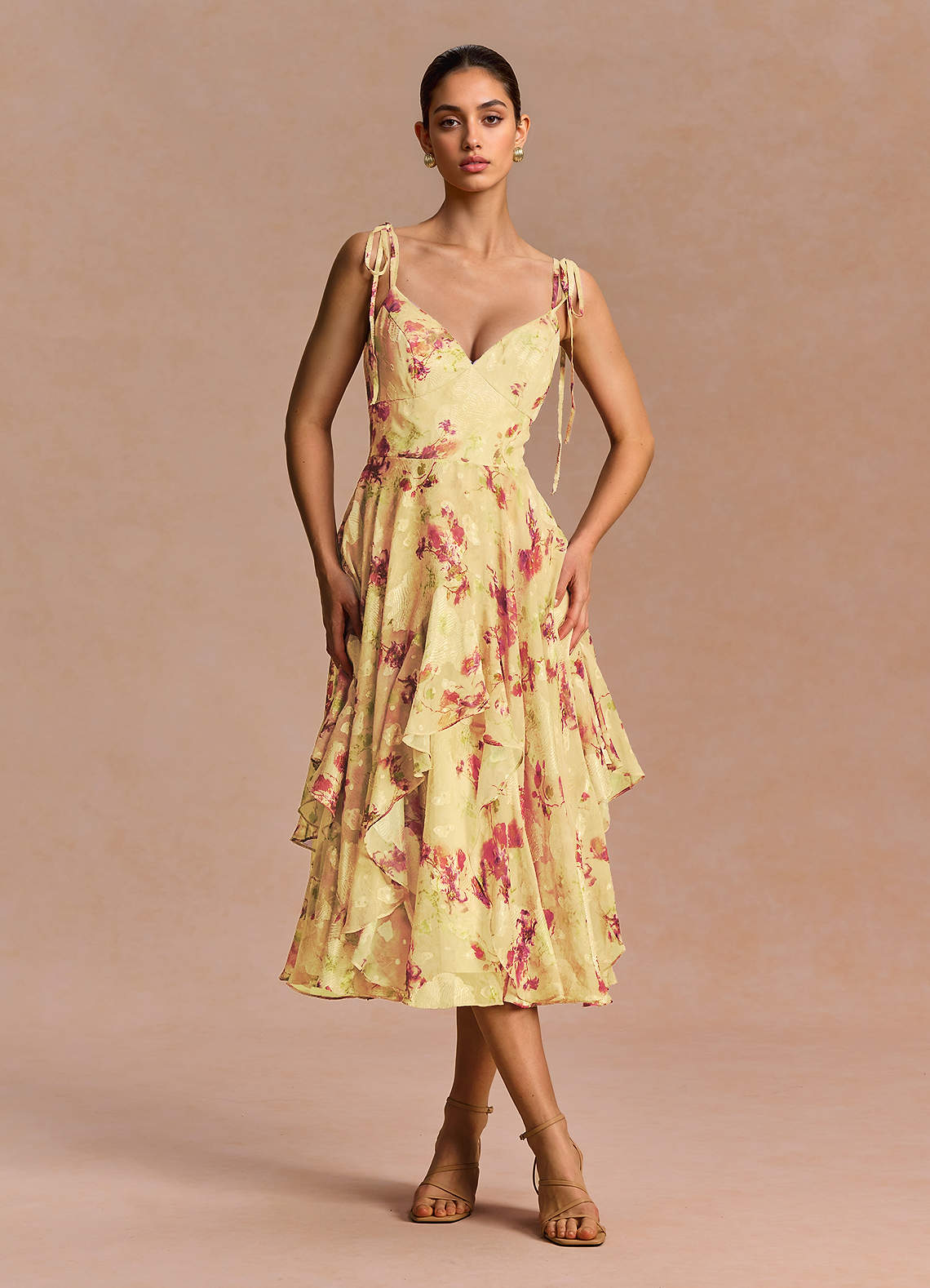 light yellow floral bridesmaid dresses Azazie Midi A-Line Semi-Formal Dresses V Neck Ruffles Size:15 Strapless Sweetheart Light Blue Category_Clothing soft yellow bridesmaid dresses a plunging V