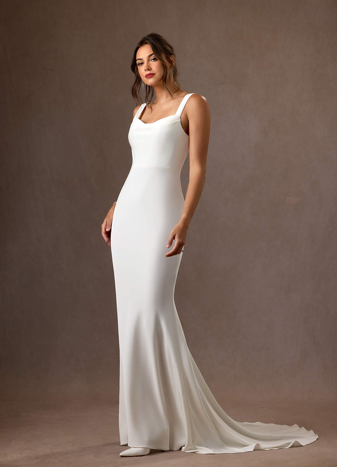 Azazie Lyssa Vestidos de noiva Vestir Diamante Branco de Crepe Costas Cetim de sereia image2