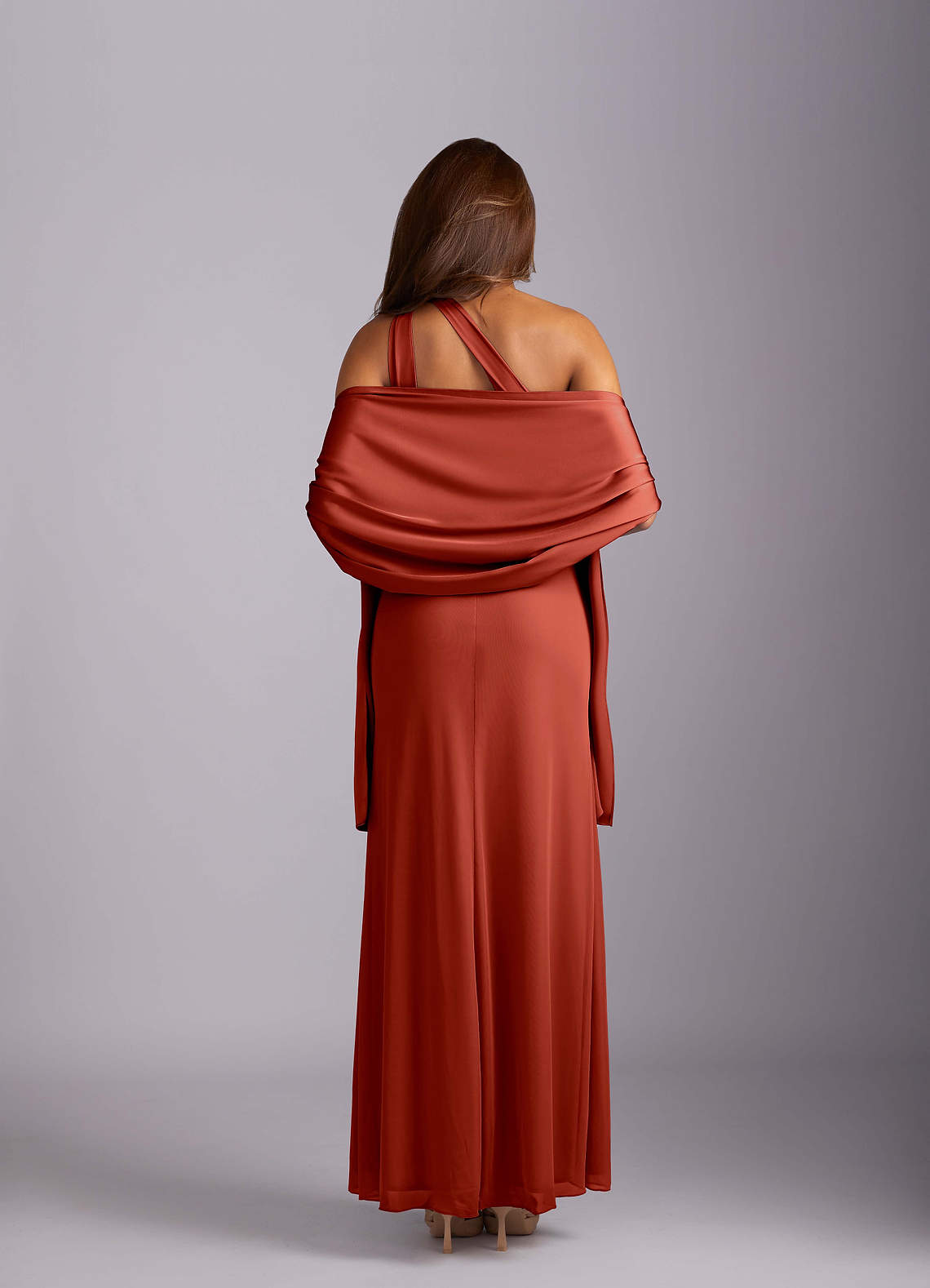 front Azazie Matching Color Aleena Stretch Satin Shawl