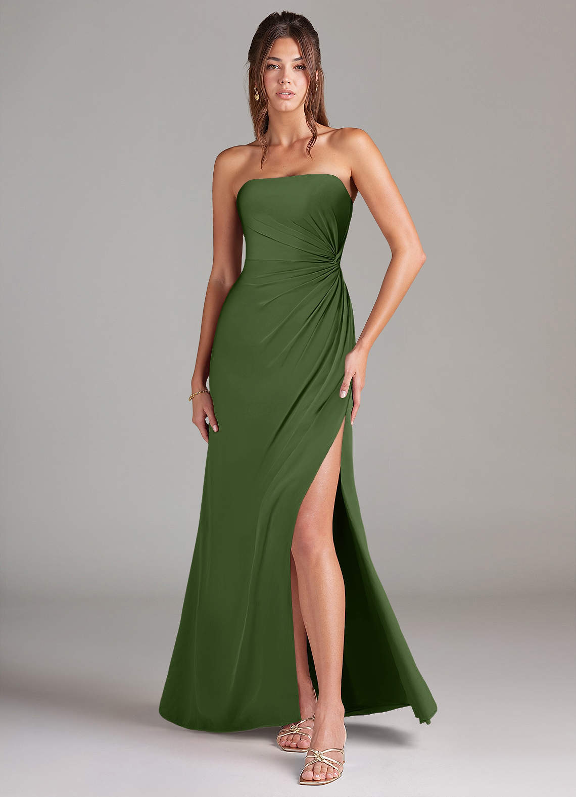 Azazie Aliani Bridesmaid Dresses Olive Sheath Strapless Chiffon Convertible Dress image1
