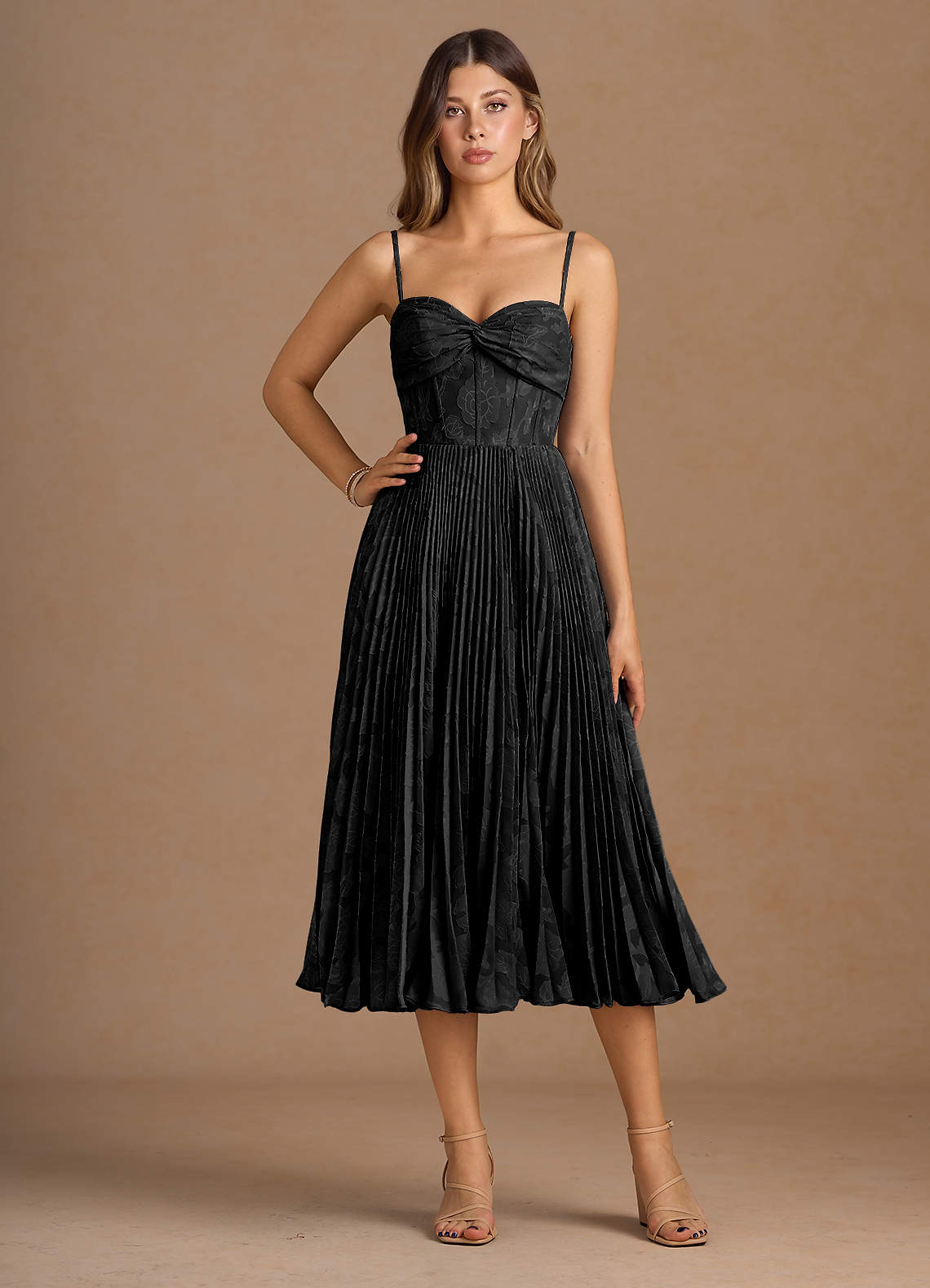 knee length dresses for ladies Aniyah | Black High-Neck Maxi Dress with Ruched Detailing main image 0