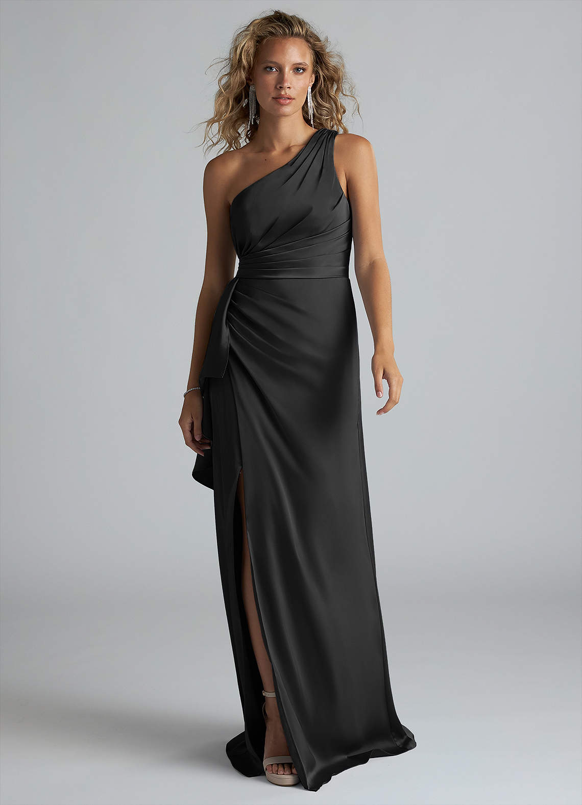 Azazie Maive Ready to Ship Black Stretch Satin Bridesmaid Dresses | Azazie