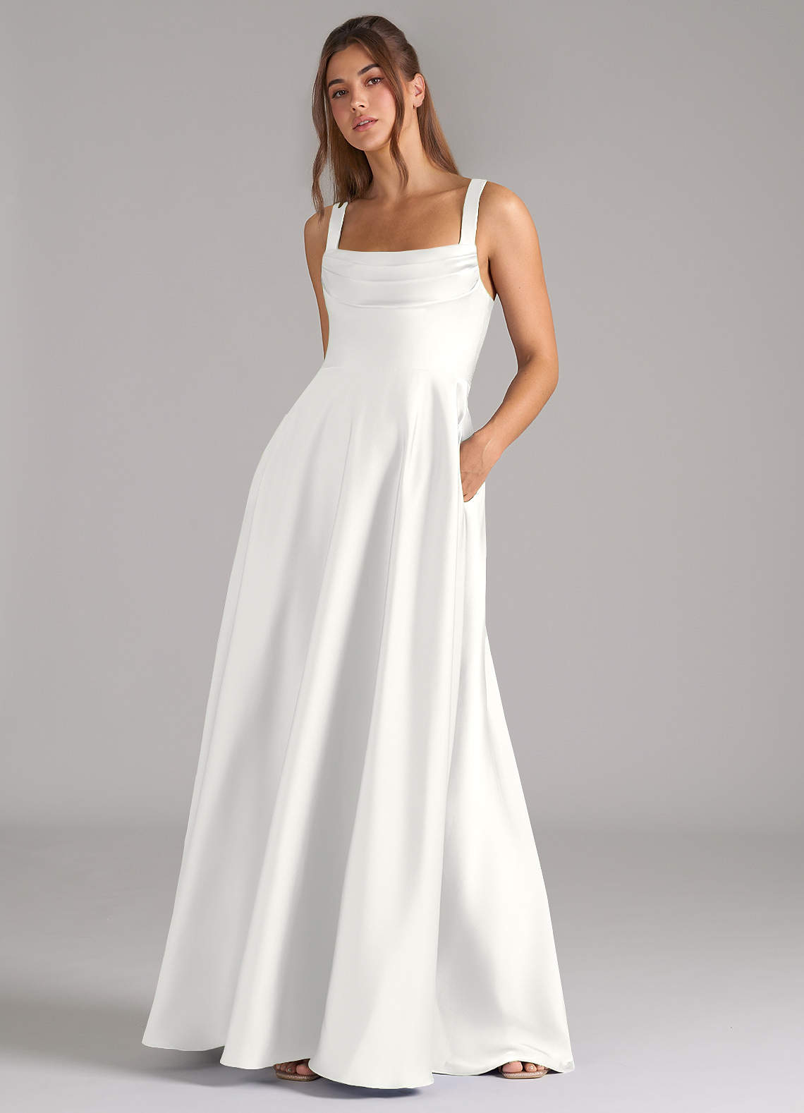 Azazie Shaude White Stretch Satin Bridesmaid Dresses